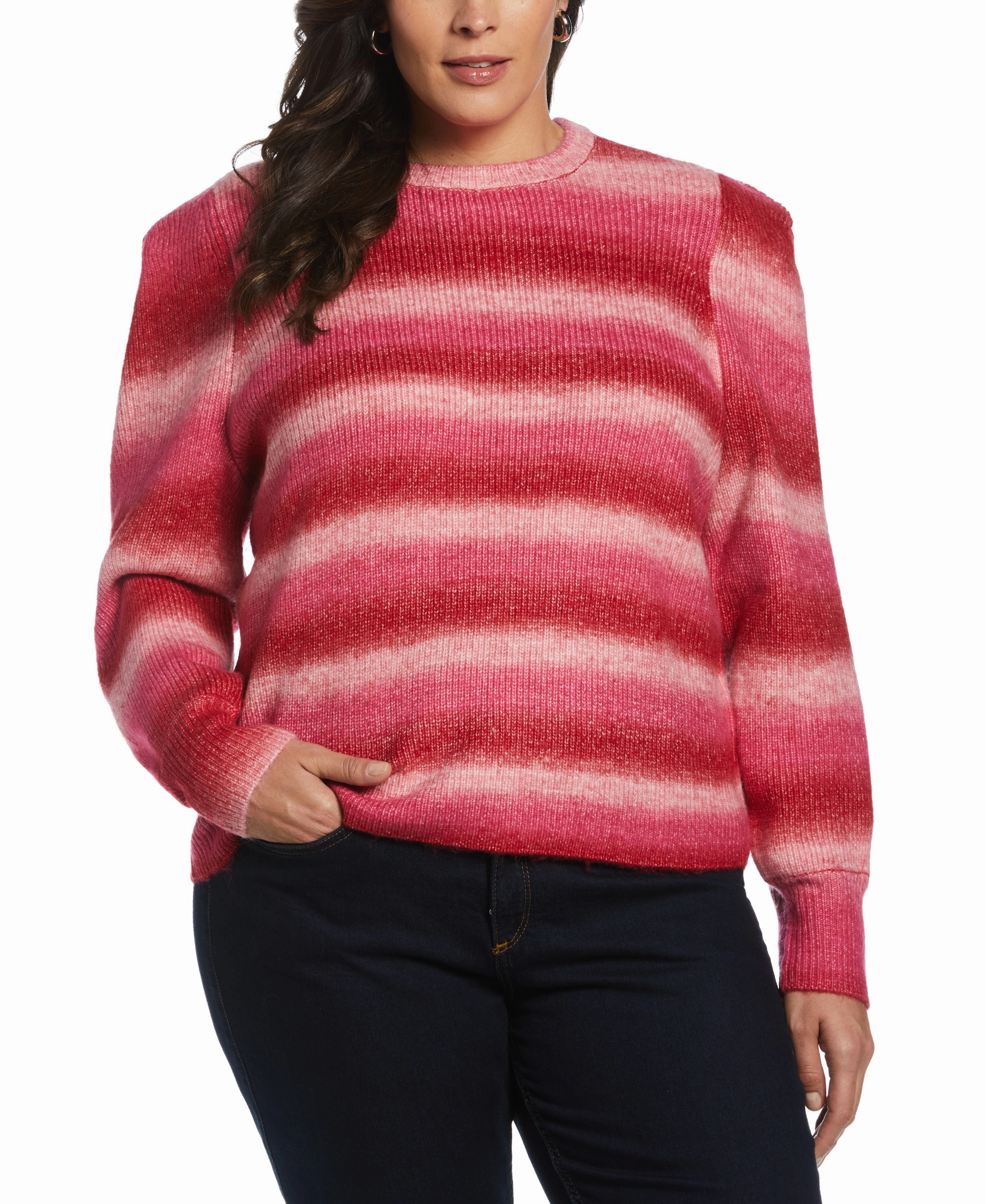 Plus Size Ombre Stripe Puff Sleeve Sweater All Day Comfort Design