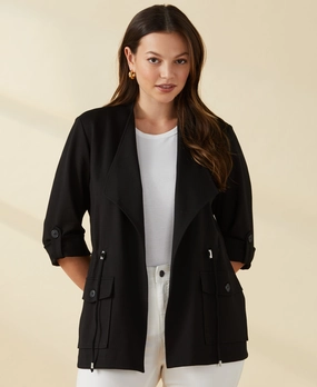 Effortless Fit Knitted Look Ponte Knit Drape Front Jacket