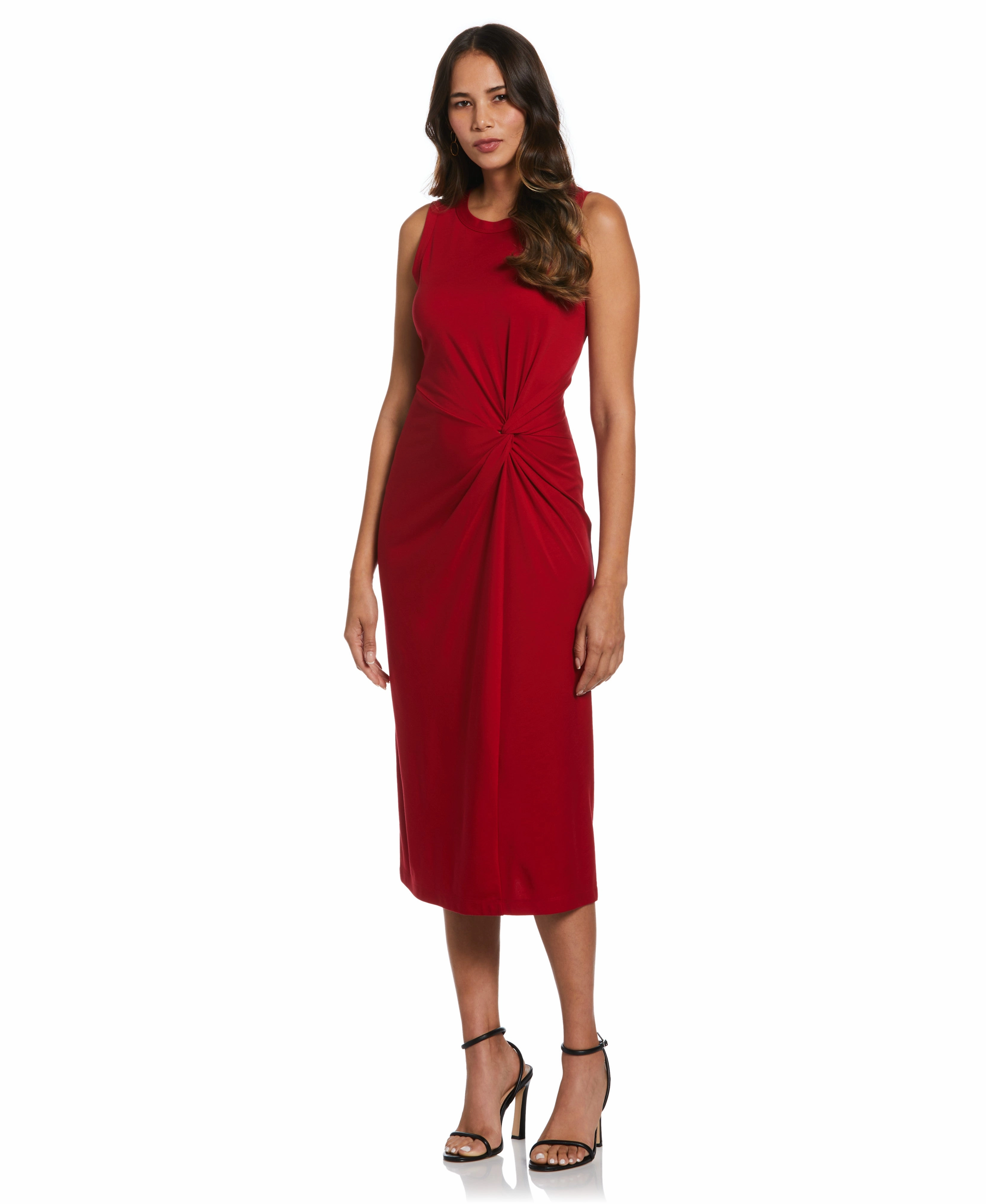 Ponte Knit Twist Front Midi Dress Performance Flex Comfy Wearable
