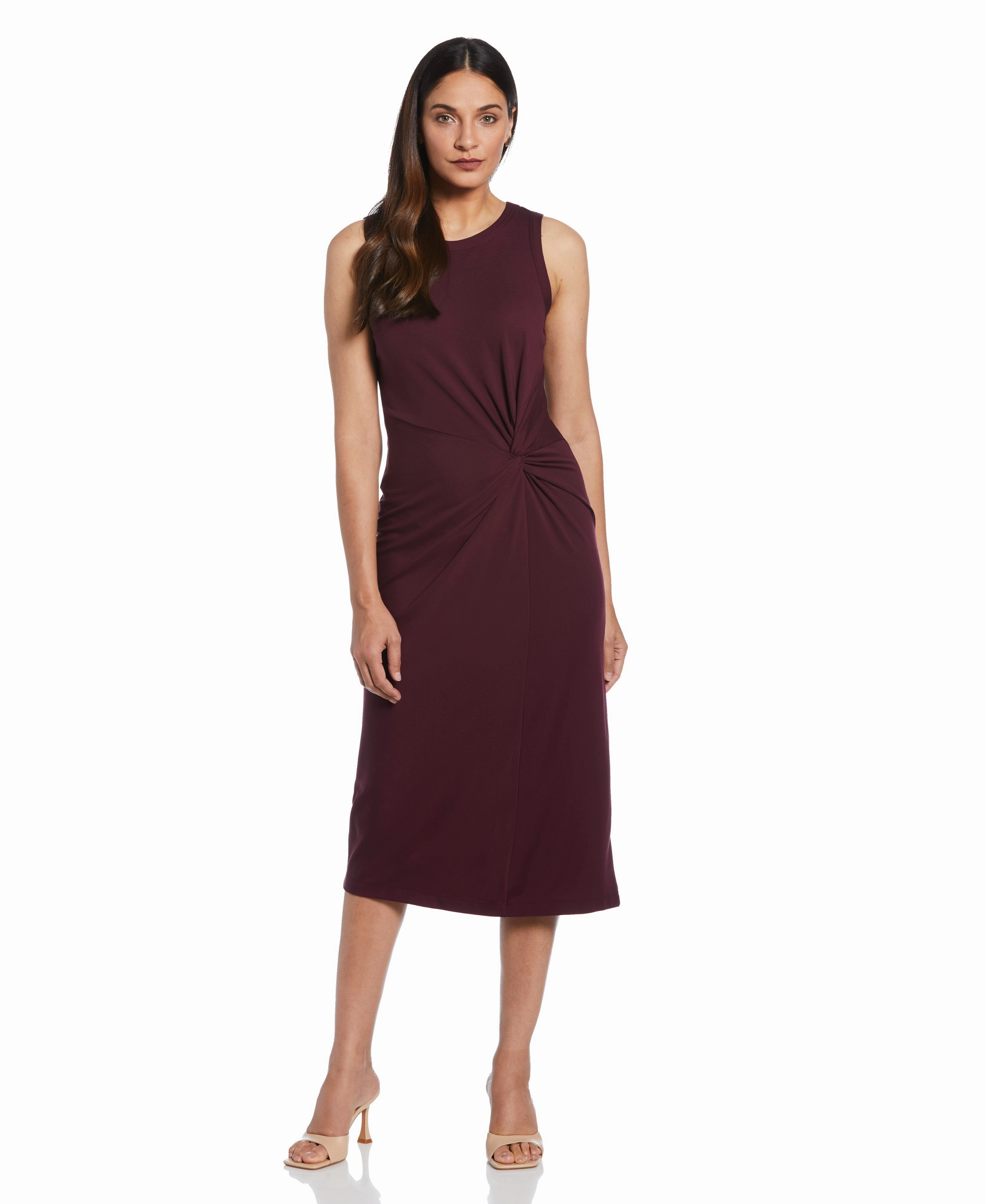 Ponte Knit Twist Front Midi Dress Timeless Knit Flexible Layers