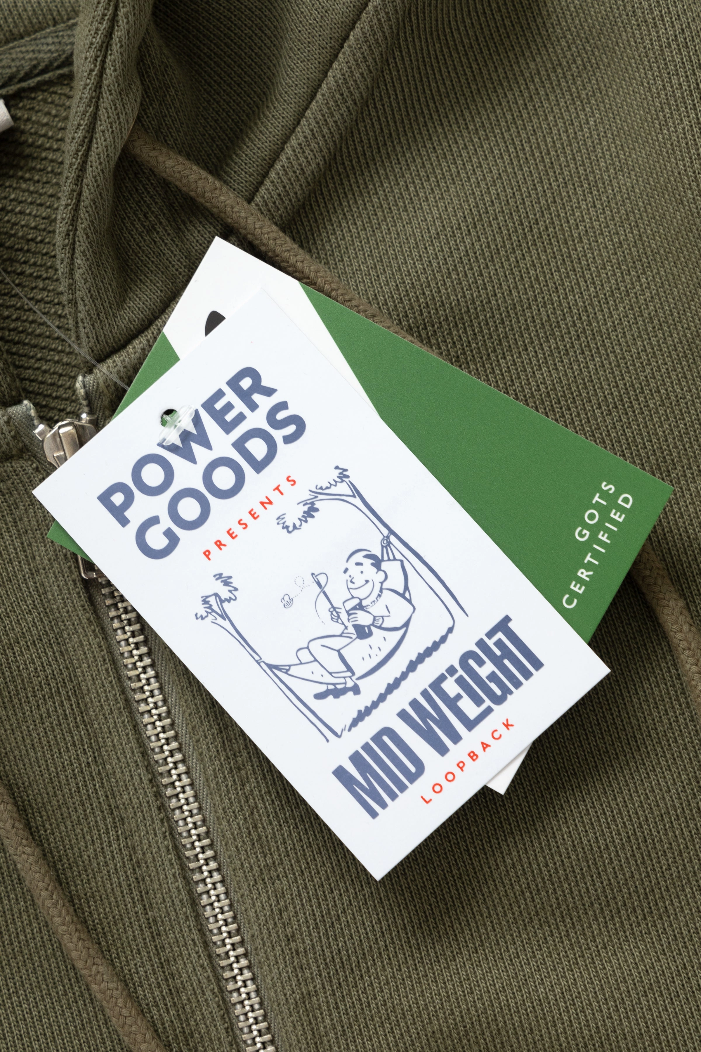 Power Goods - Loopback Zip Hoodie - Olive Eco Friendly Knitwear