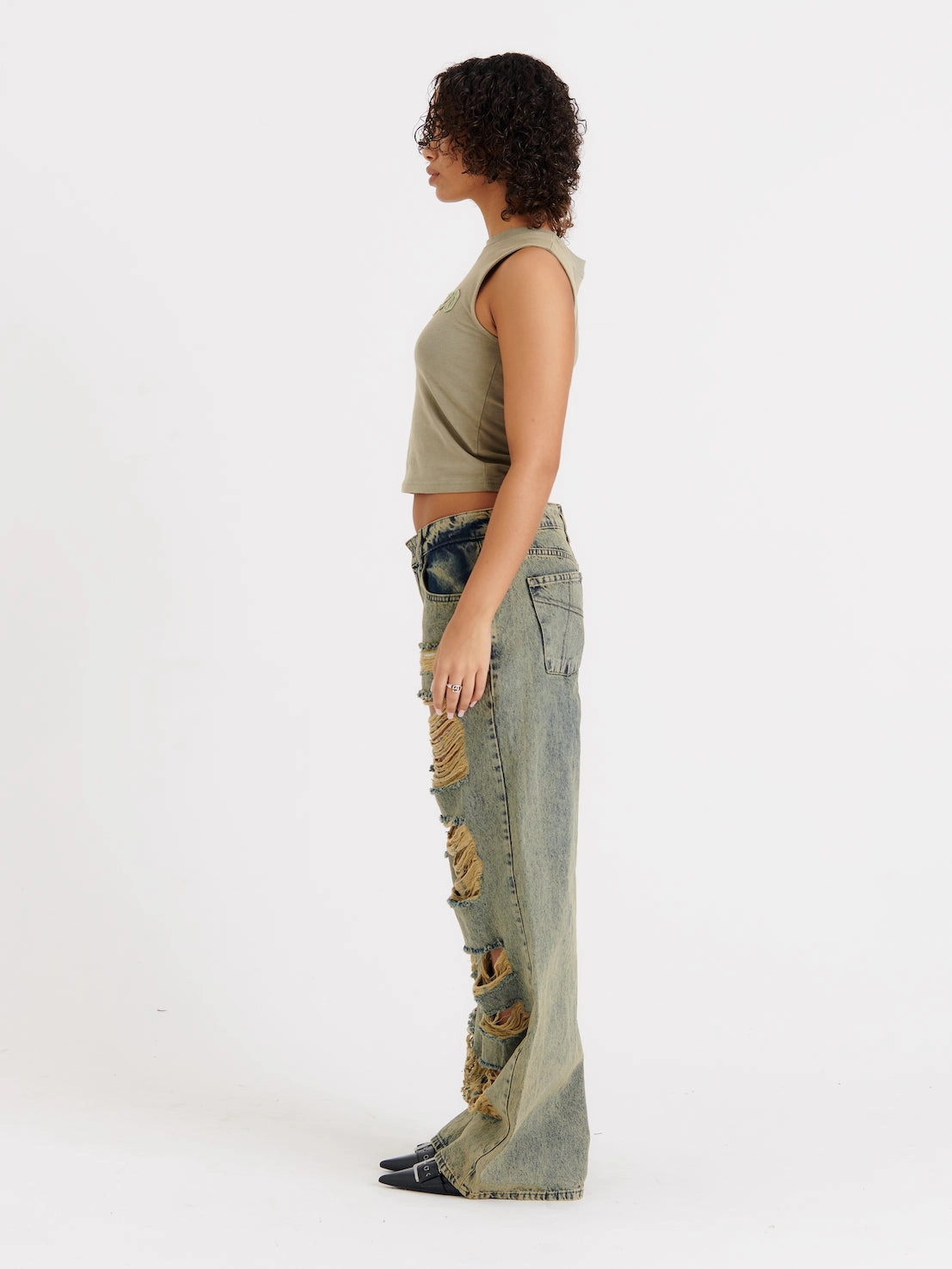 Dirty Wash Shredded Release Jeans All Round Piece Shopping Day Vibrant