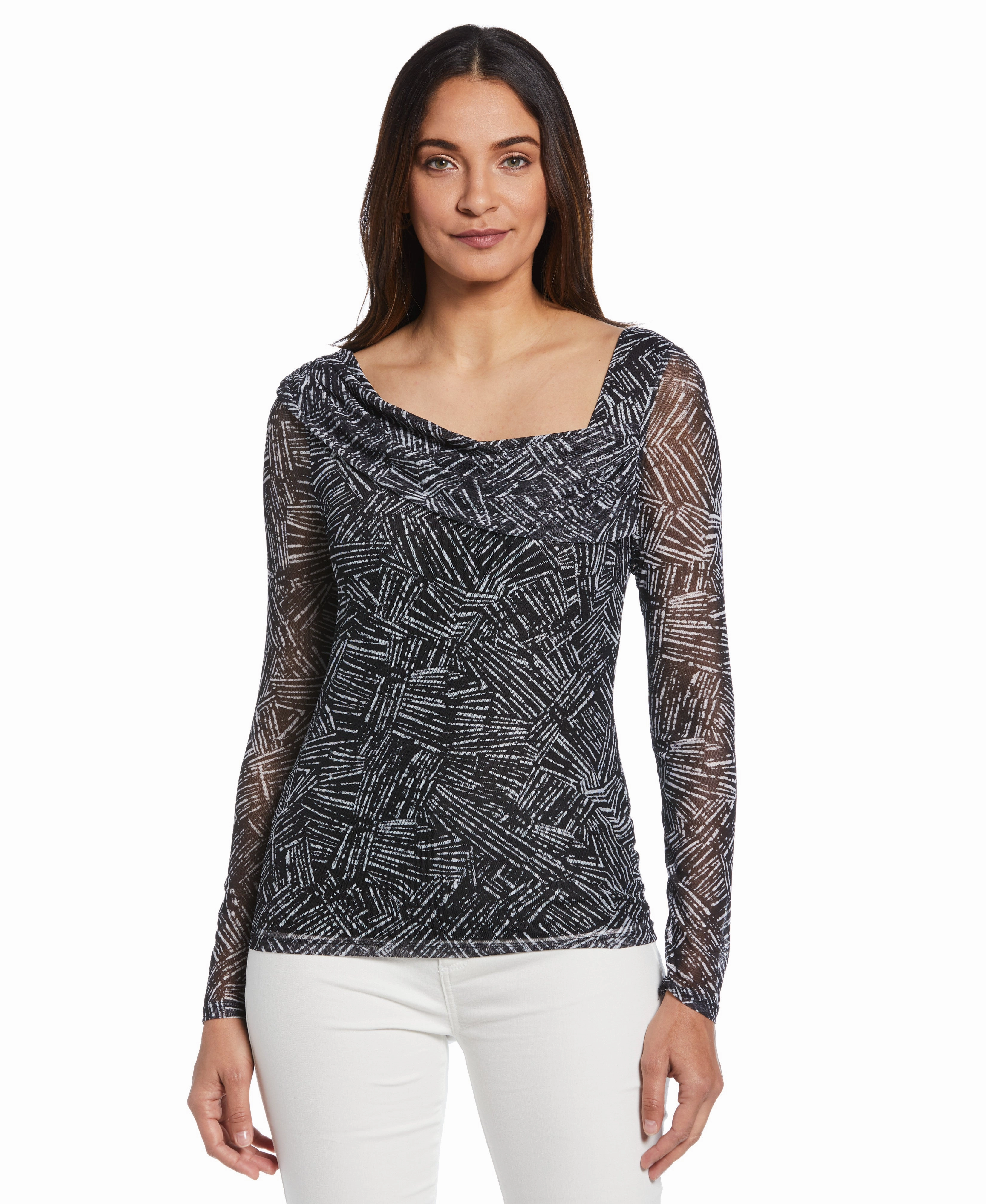 Cozy Style Wear Soft Lining Printed Asymmetrical Mesh Top