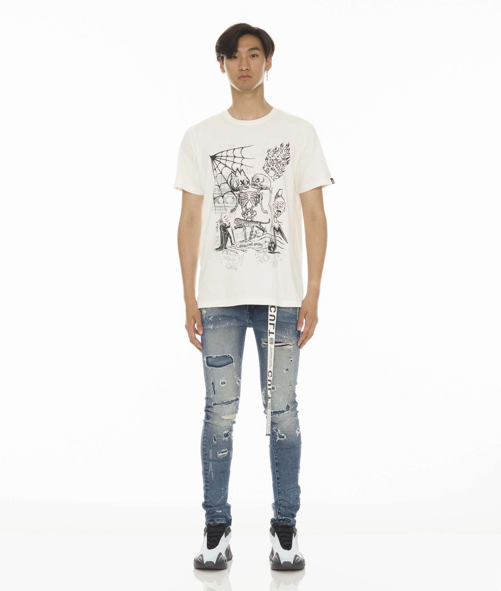 Stylish Adult Fashion PUNK SUPER SKINNY STRETCH W/ WHITE BELT IN BASIL