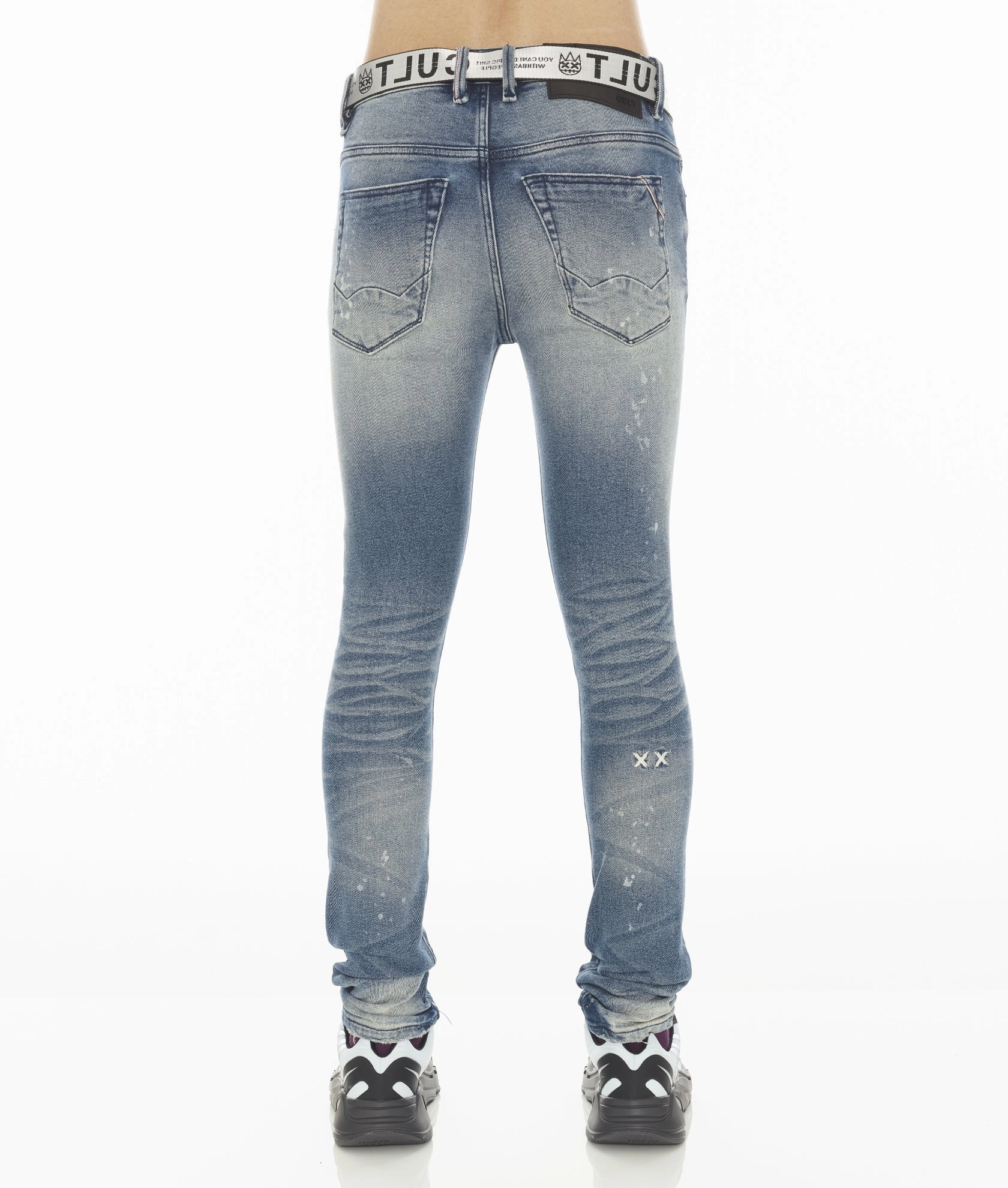 Reinforced Belt Loops Easy Care PUNK SUPER SKINNY STRETCH W/ WHITE BELT IN BASIL