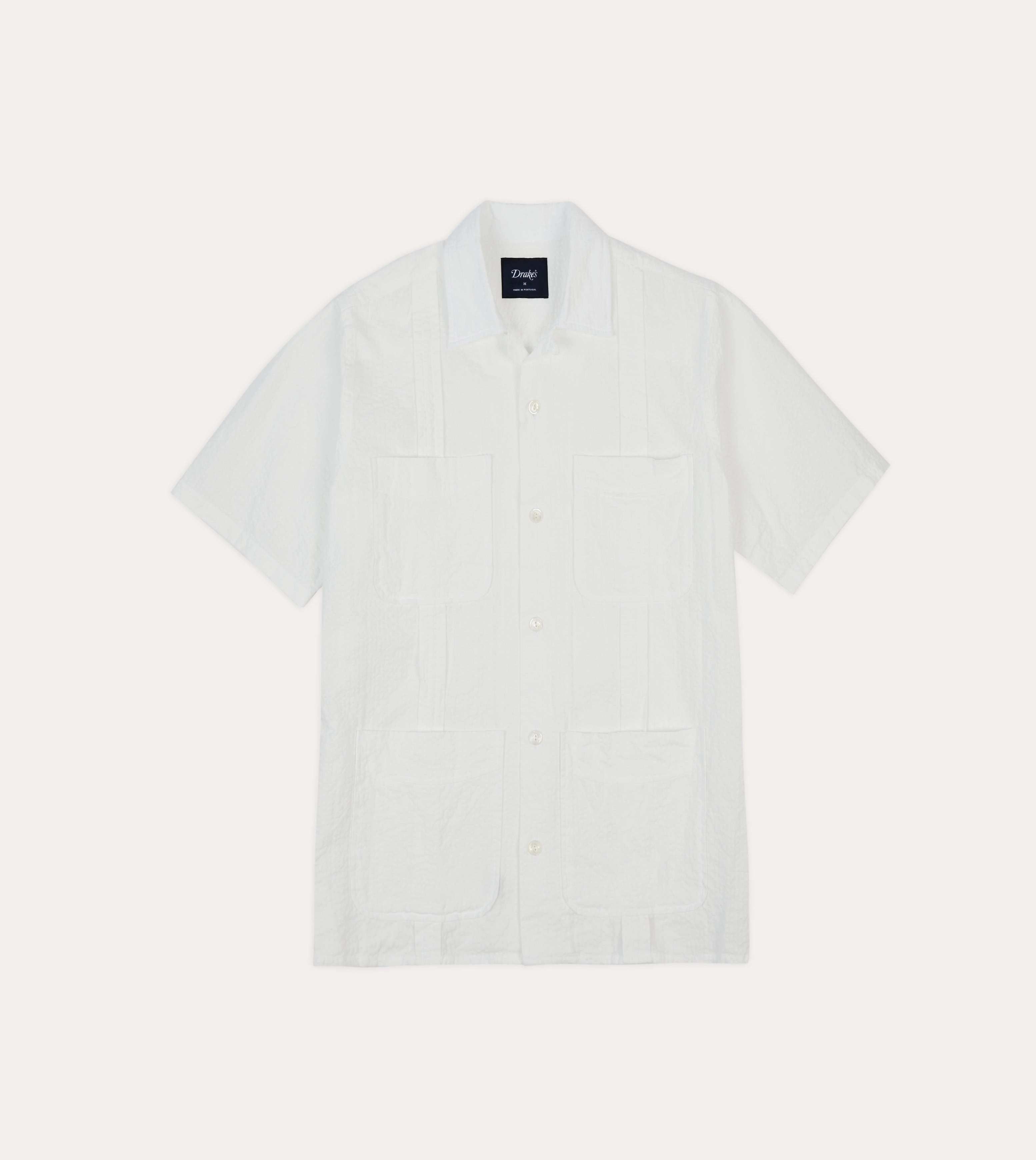 White Cotton-Linen Short Sleeve Cuban Shirt Minimalist fashion