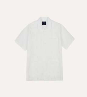 White Cotton-Linen Short Sleeve Cuban Shirt Minimalist fashion