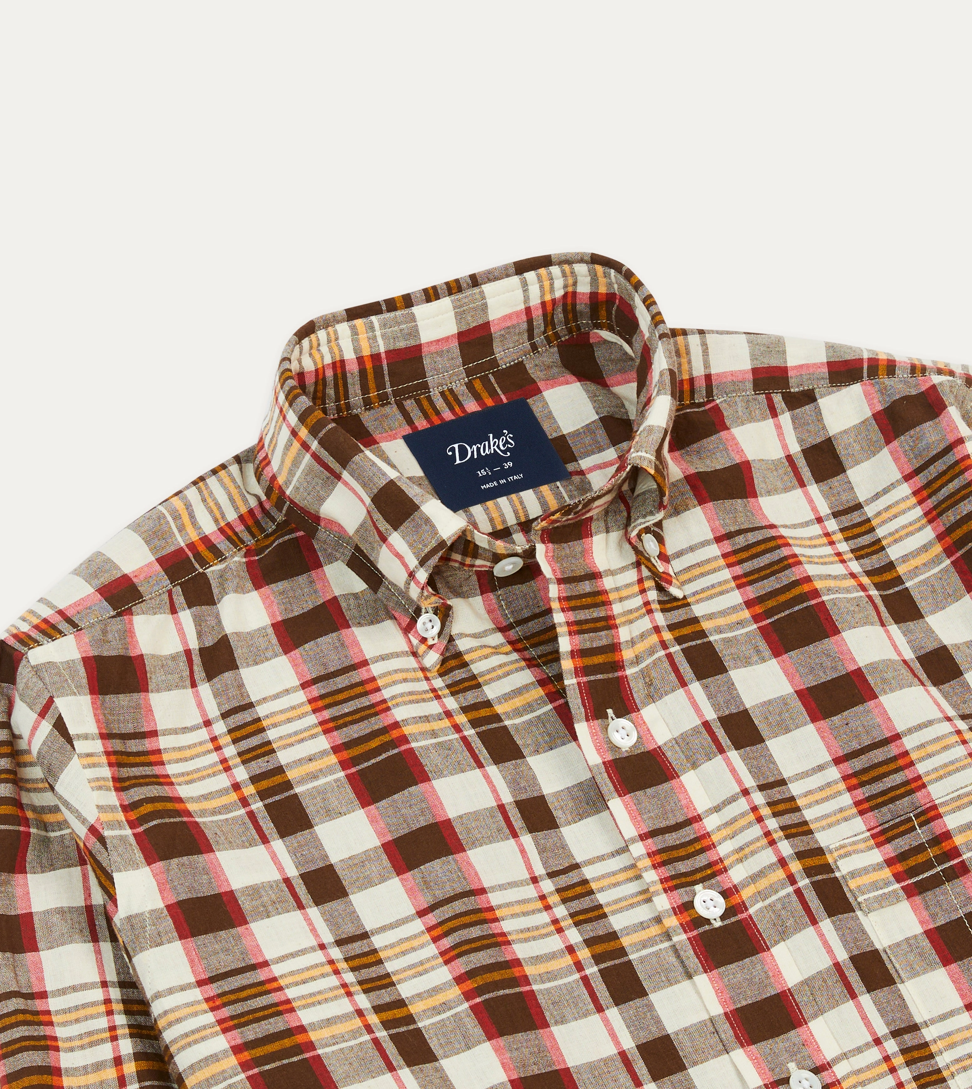 Brown and Red Madras Check Cotton Button-Down Shirt Trendy Comfort