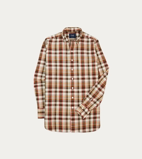 Brown and Red Madras Check Cotton Button-Down Shirt Edgy style Eco-Friendly Choice