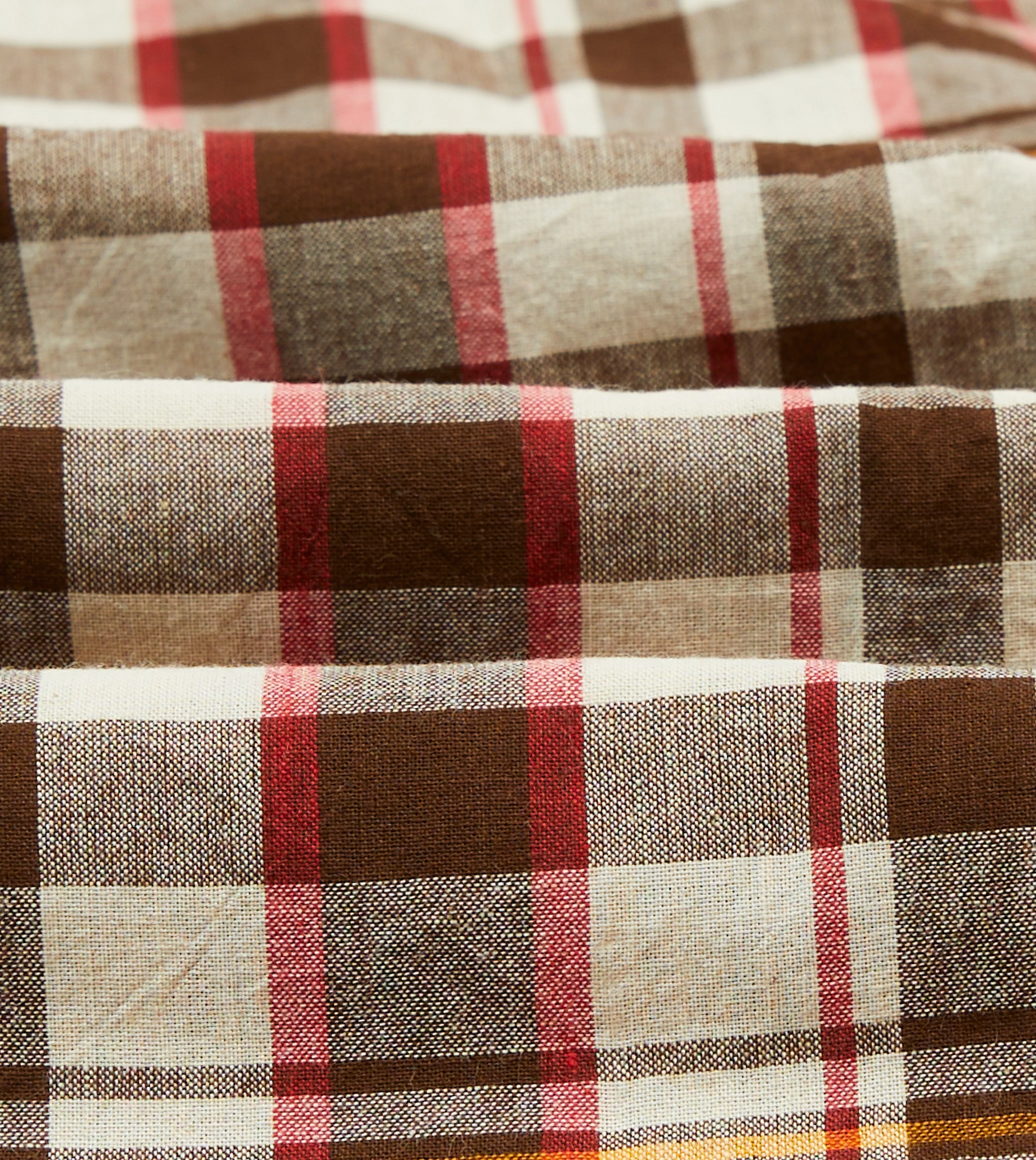 Tailored Fit Brown and Red Madras Check Cotton Button-Down Shirt
