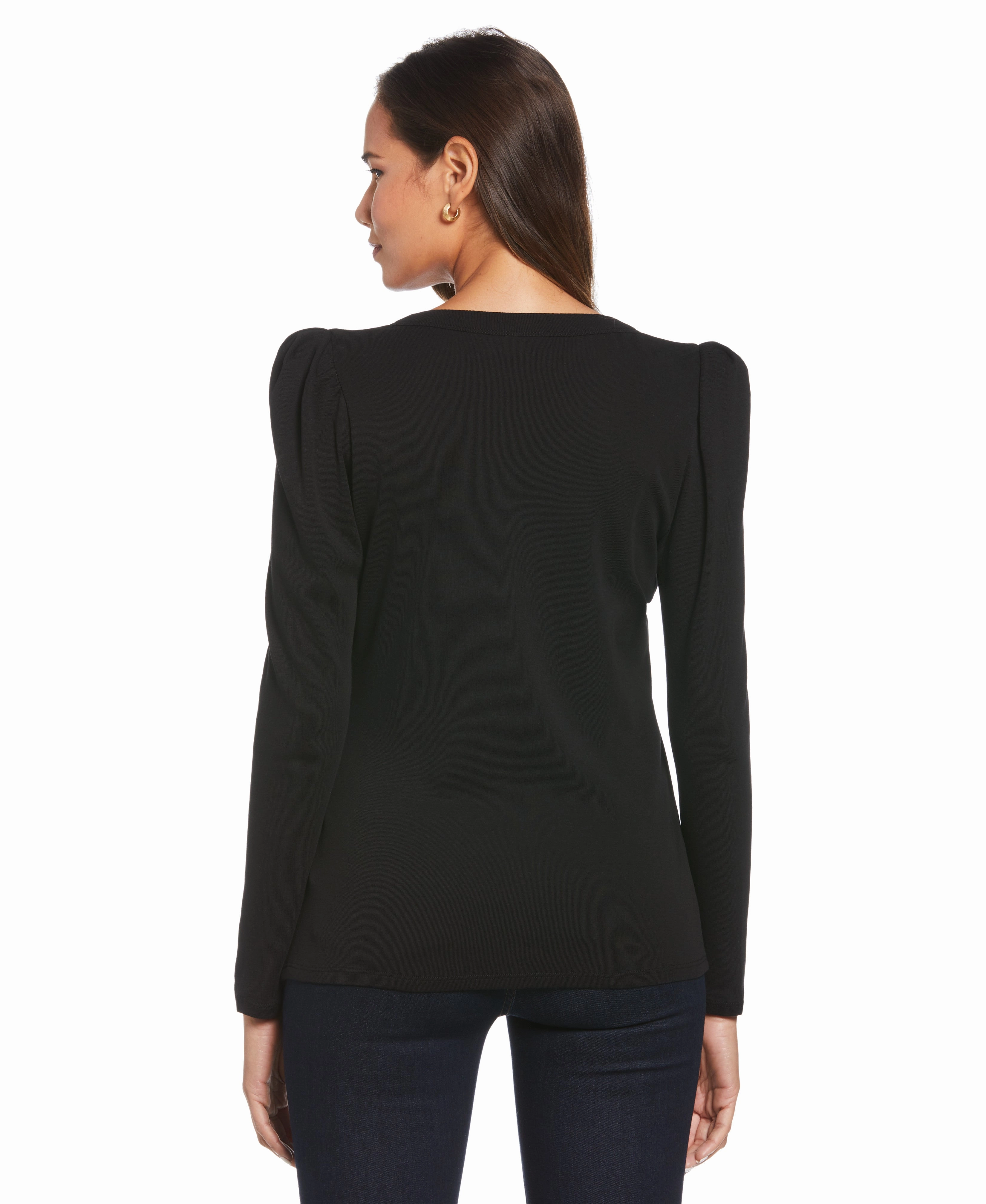 Multipanel Construction Perfect Design Puff Sleeve Henley Top