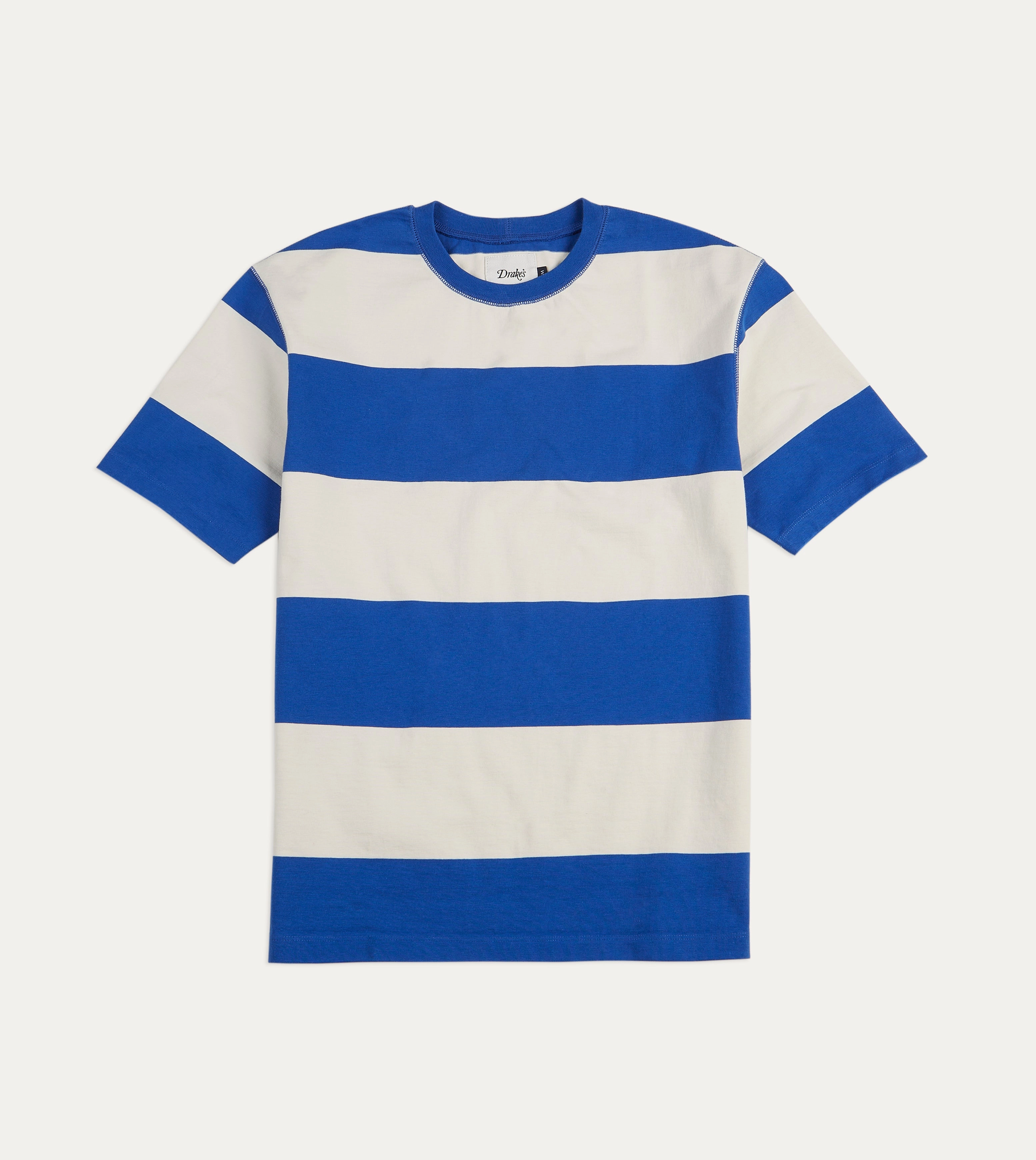 All-Day Comfort Wear Blue and White Wide Stripe Heavy Cotton Crew Neck Hiking T-Shirt