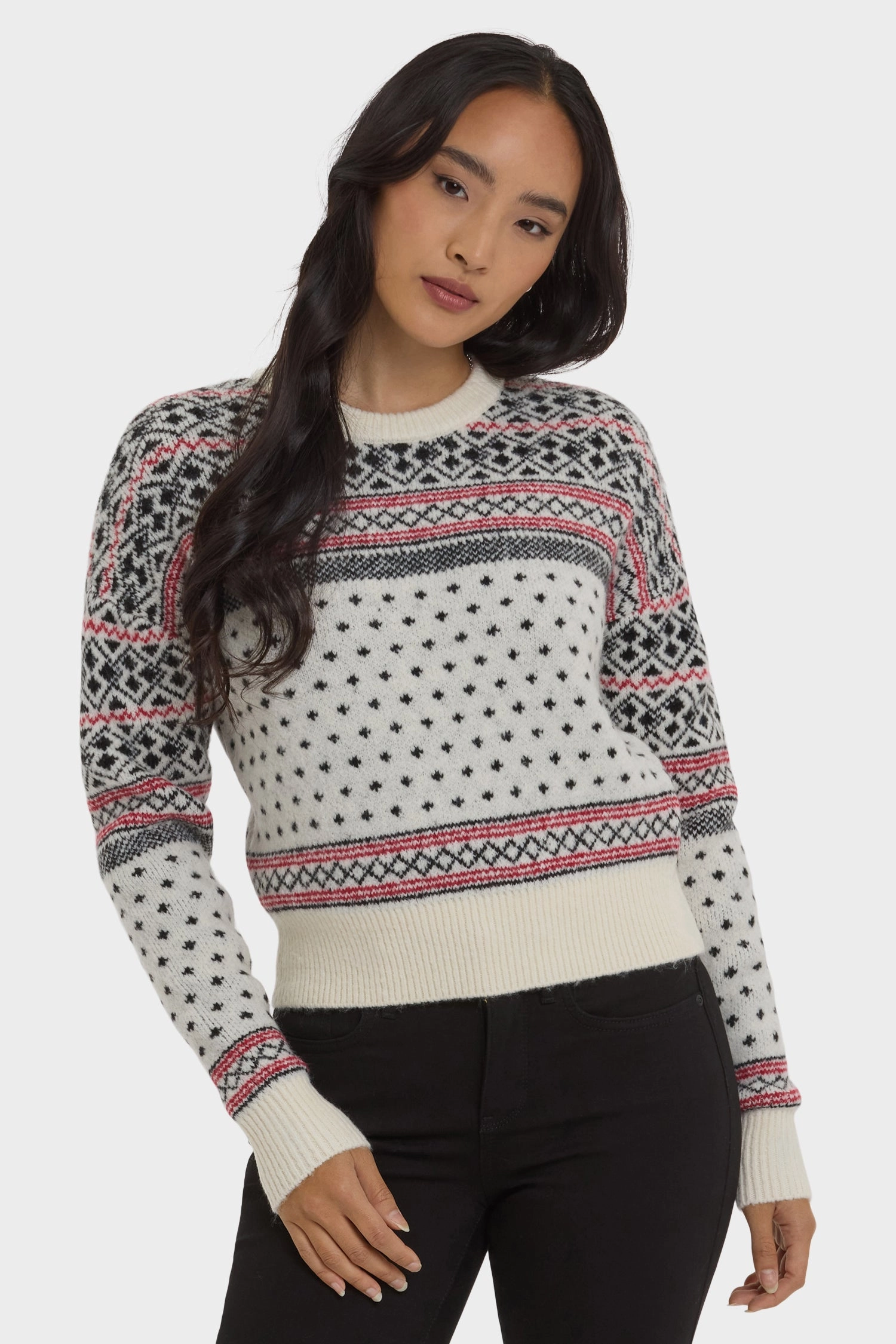 Outdoor Comfort Fairisle Pullover Sweater - Ivory Black