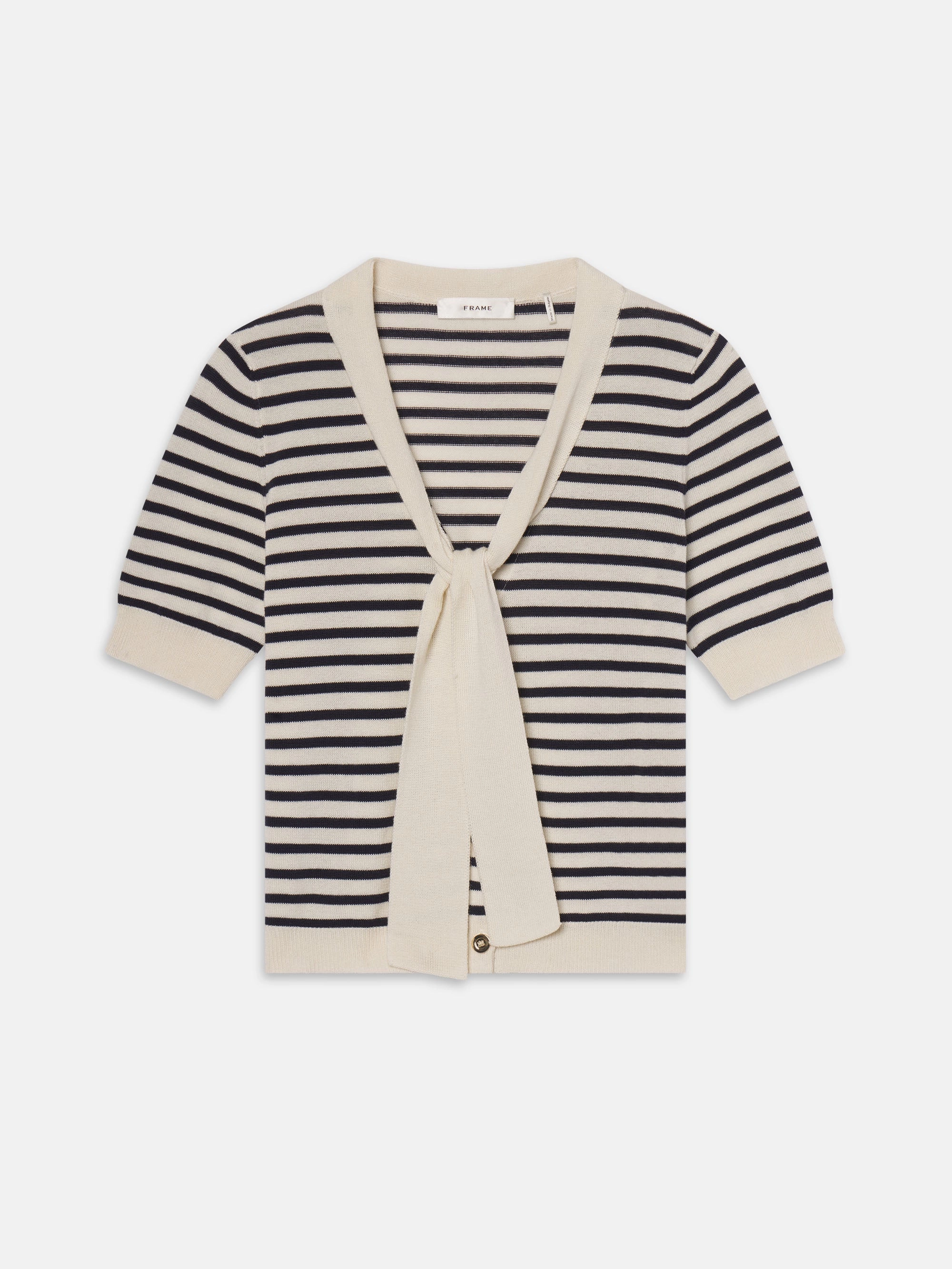 Stretchy Waist Knitted Layering The Sailor Tie Cardi -- Navy Multi