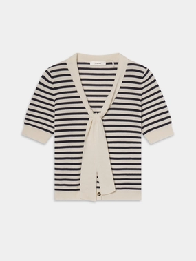 Stretchy Waist Knitted Layering The Sailor Tie Cardi -- Navy Multi