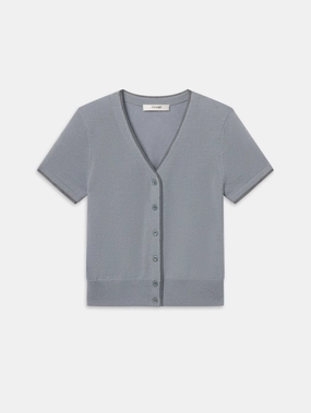 Street Style Comfy Knit Outfit The Cashmere Mix Trim Cardi -- Grey Blue