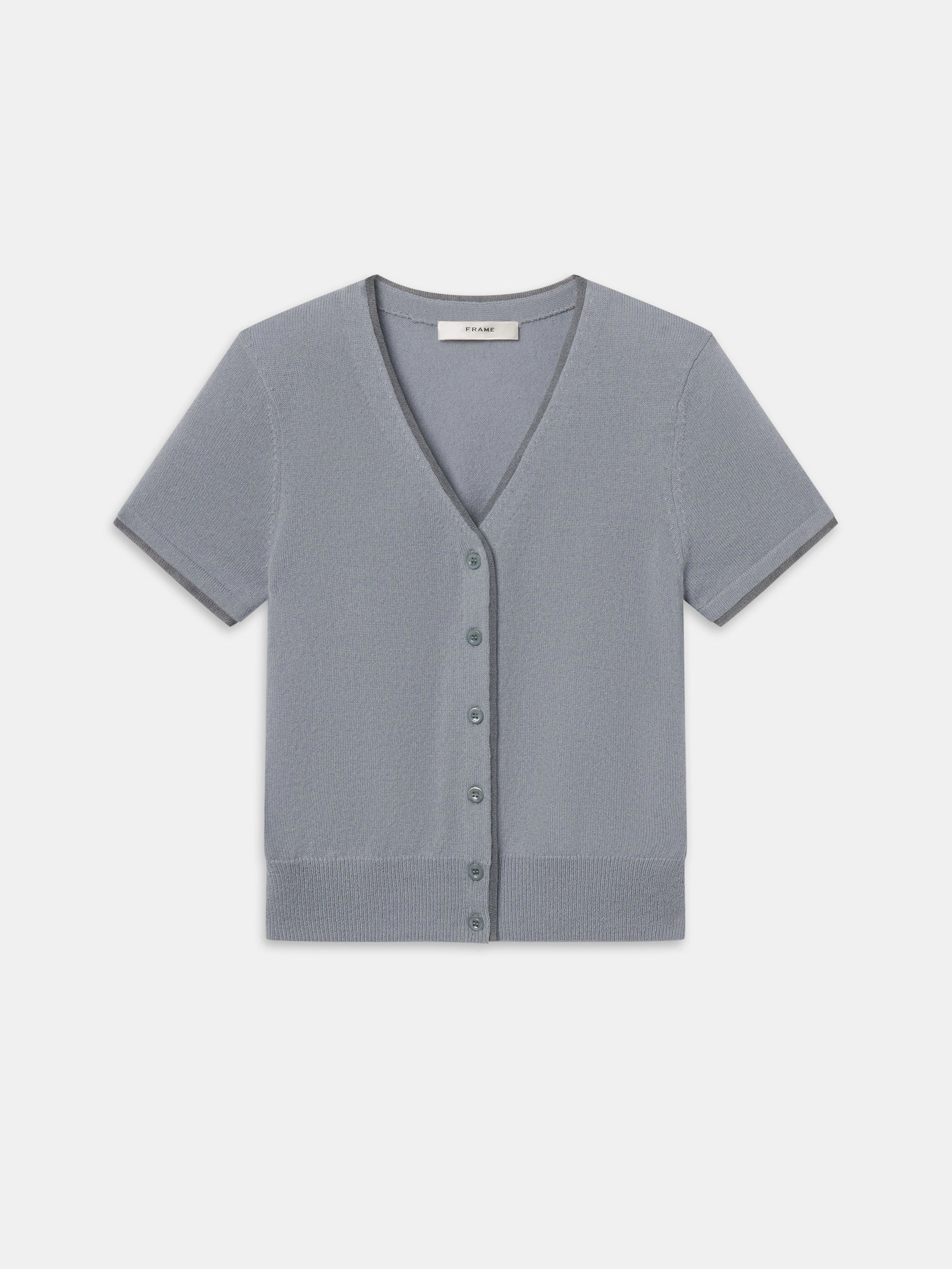 Street Style Comfy Knit Outfit The Cashmere Mix Trim Cardi -- Grey Blue