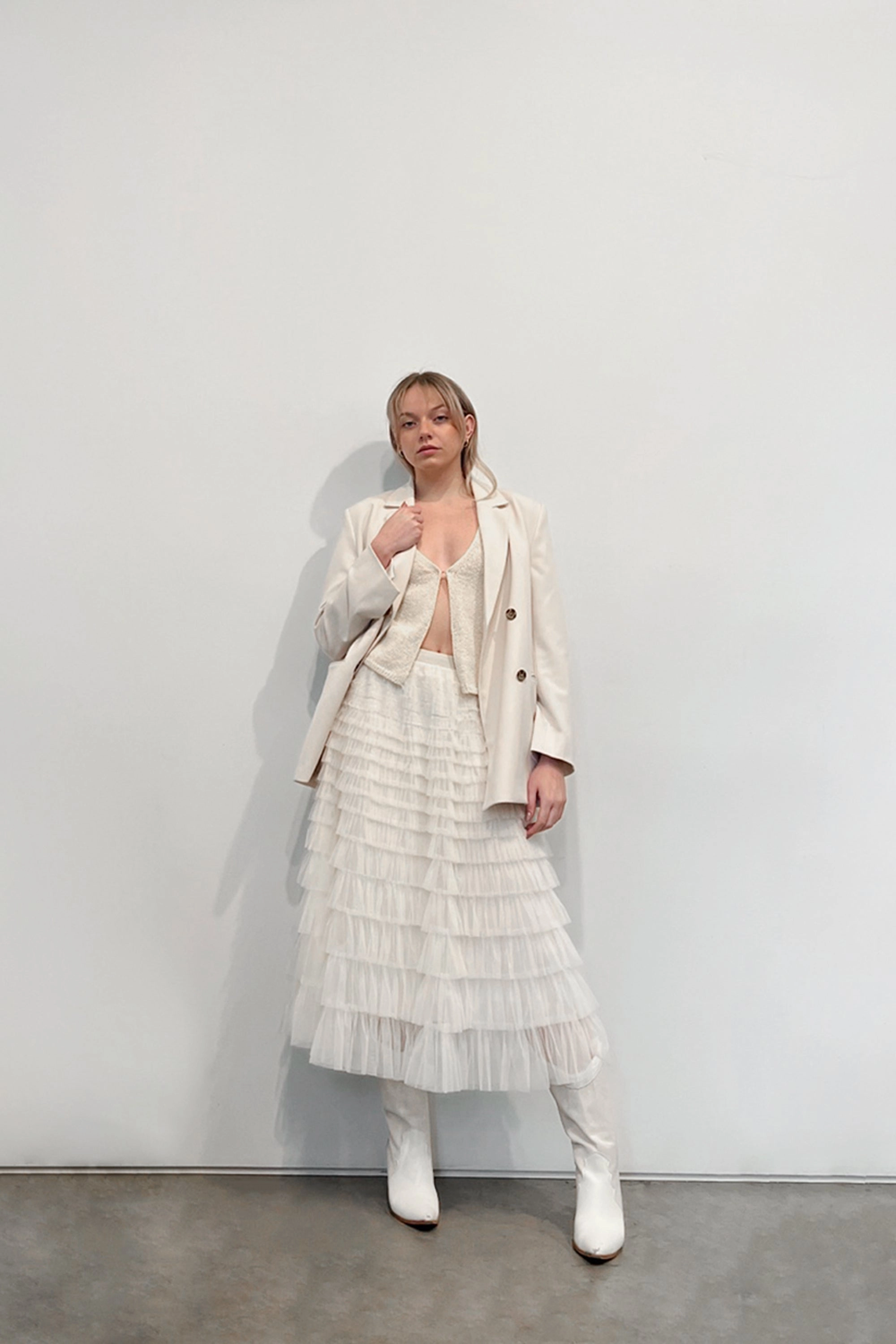 Low Rise RUFFLE LAYERED MIDI SKIRT