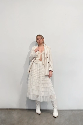 Low Rise RUFFLE LAYERED MIDI SKIRT