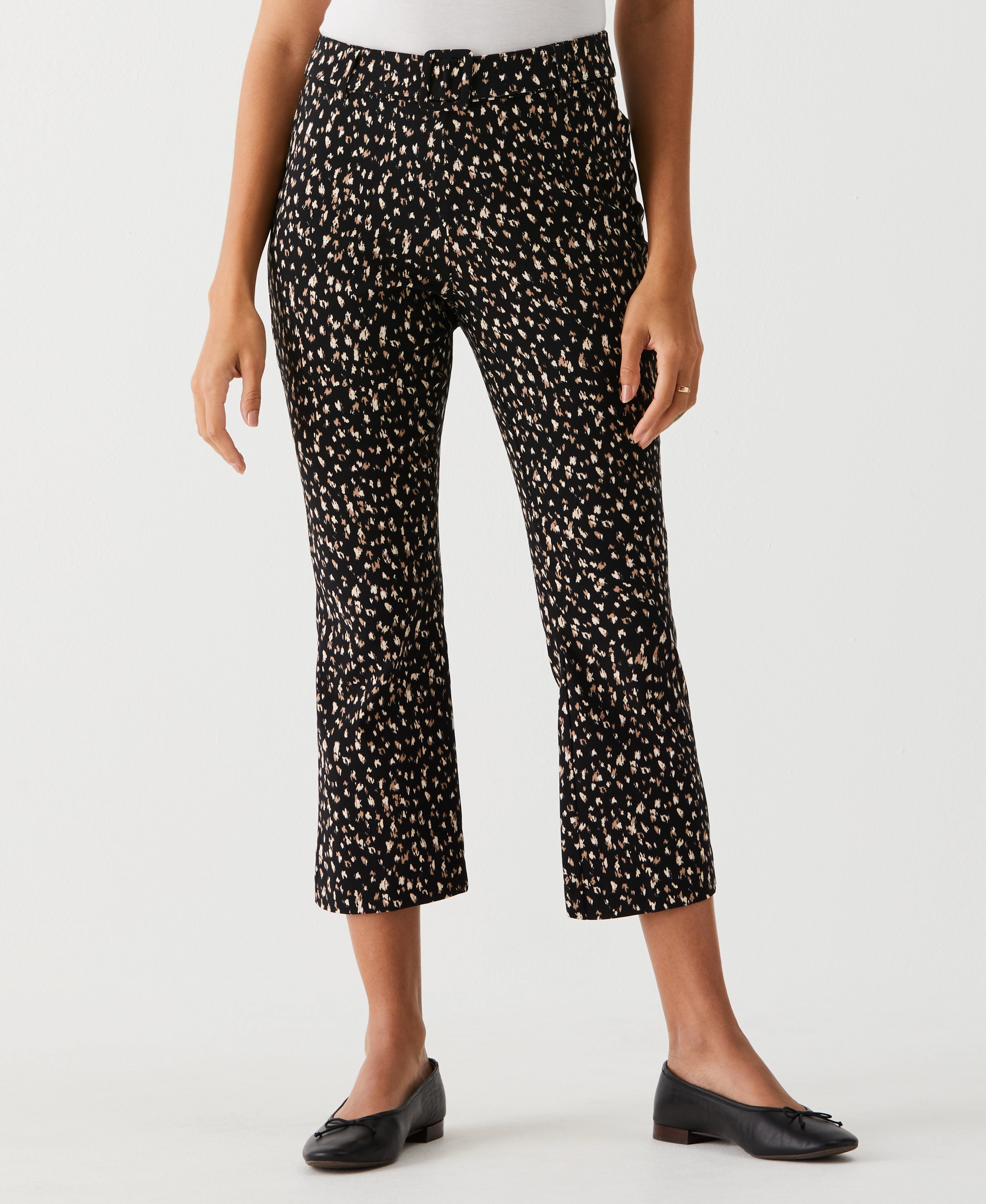 Quick Dry Weave Chic Design Printed Crop Boot Cut Pant with Belt