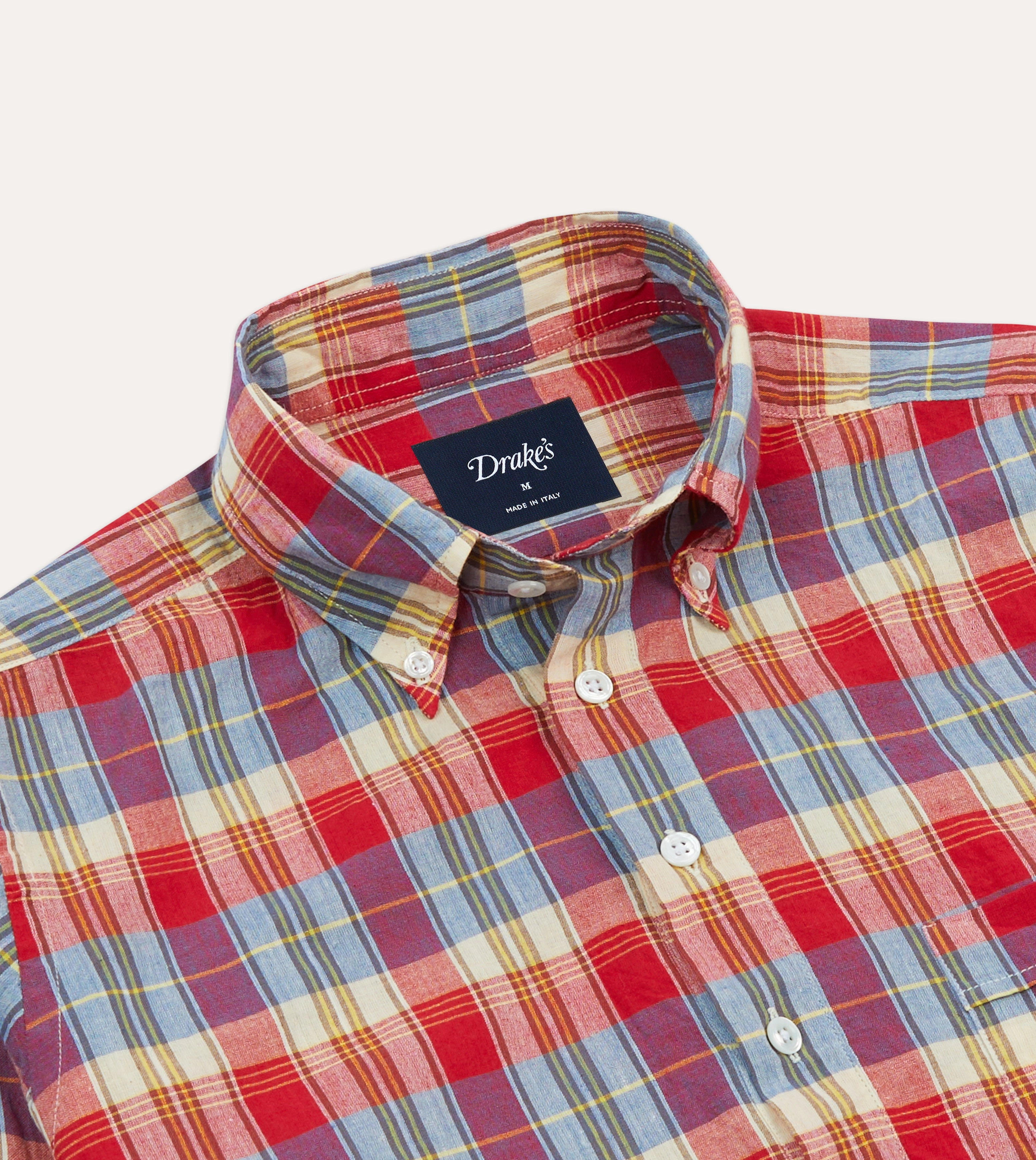 Hiking Gear Soft Feel Red and Blue Madras Check Cotton Button-Down Popover Shirt