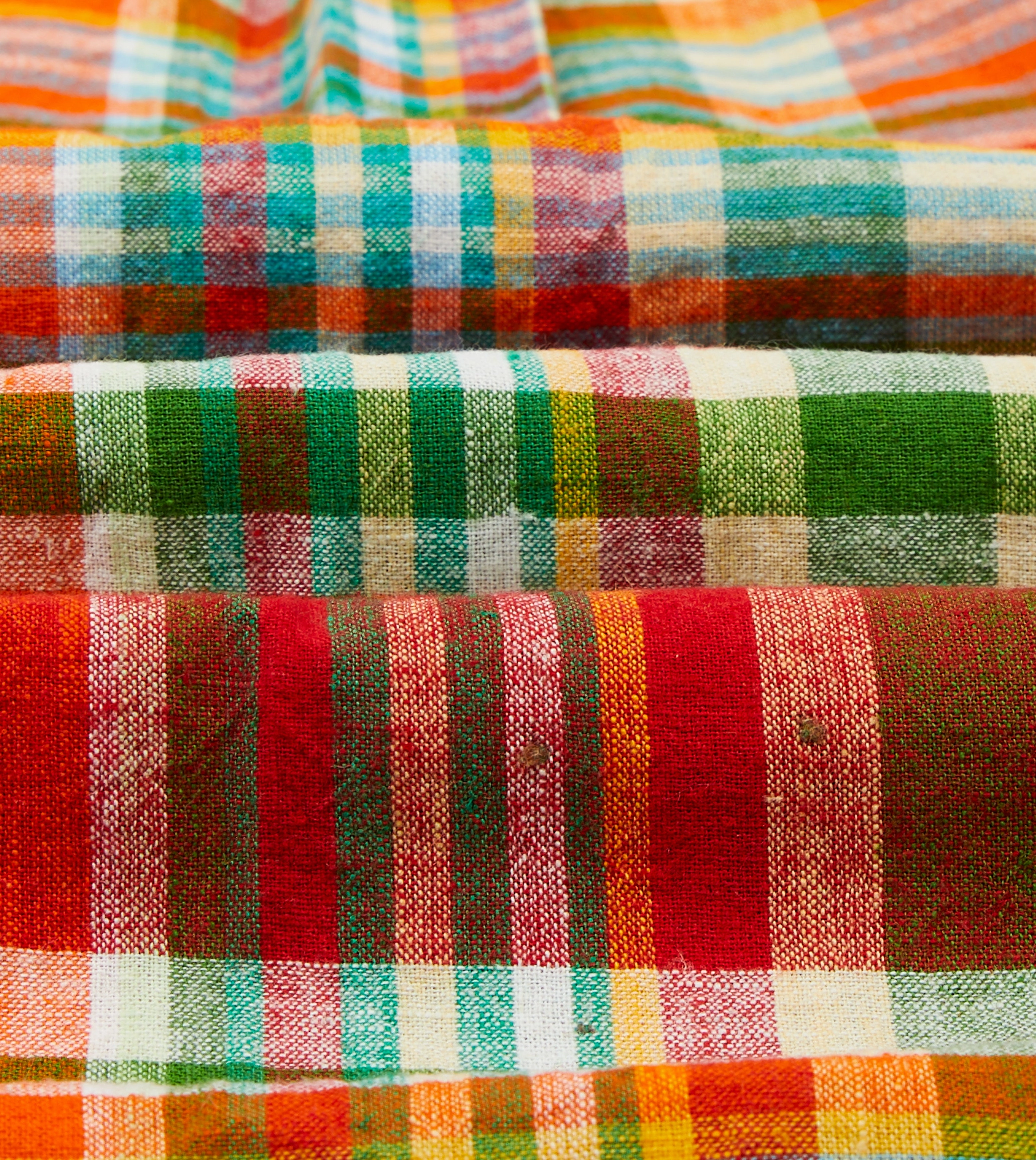 Red and Green Madras Check Cotton-Linen Two-Pocket Work Shirt Customizable Design