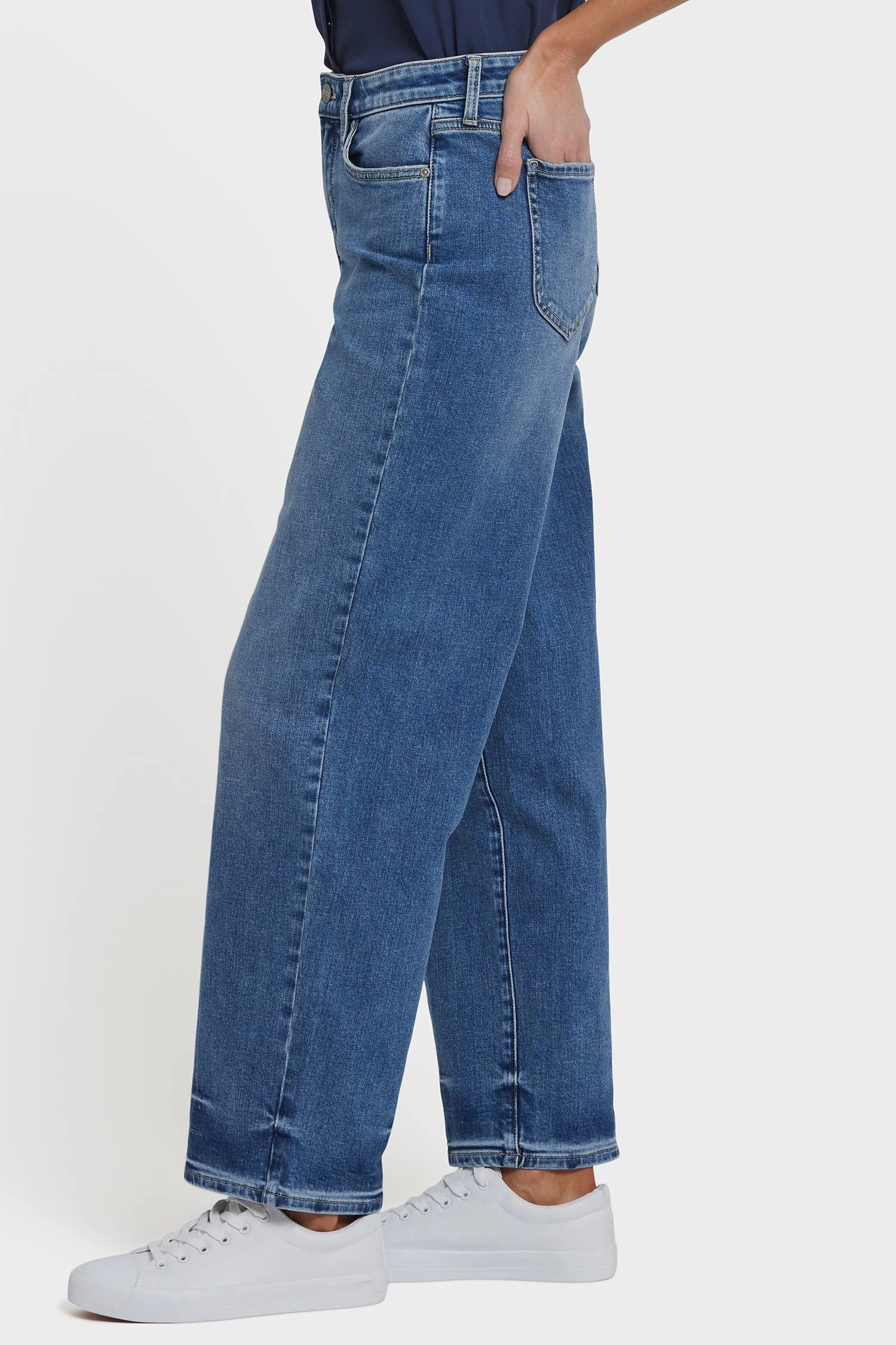 Jemma Barrel Jeans - Rainbow Blue Balanced Piece Layered Knee Panels