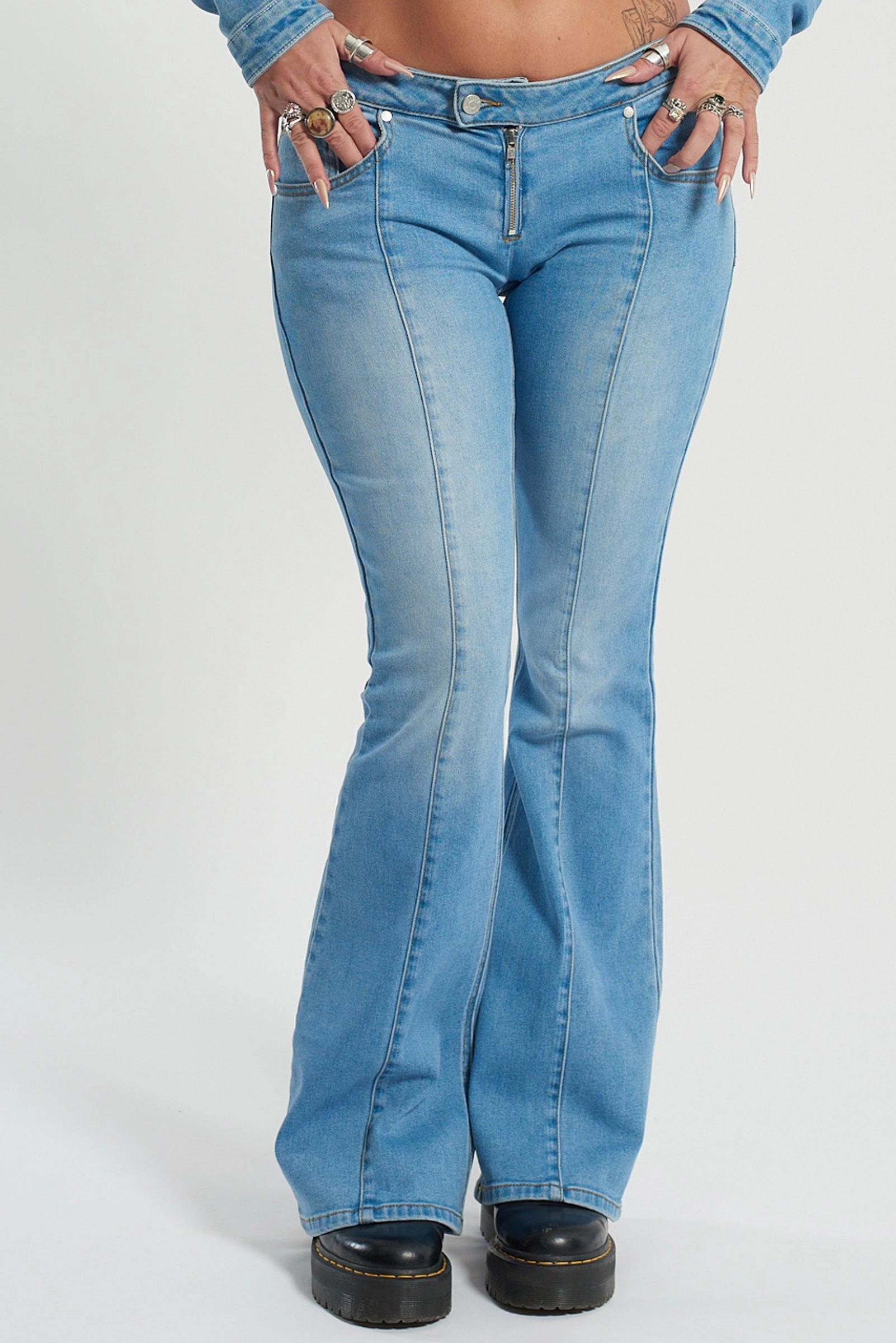 Flattering Waist Design Low Rider Bootcut Jeans