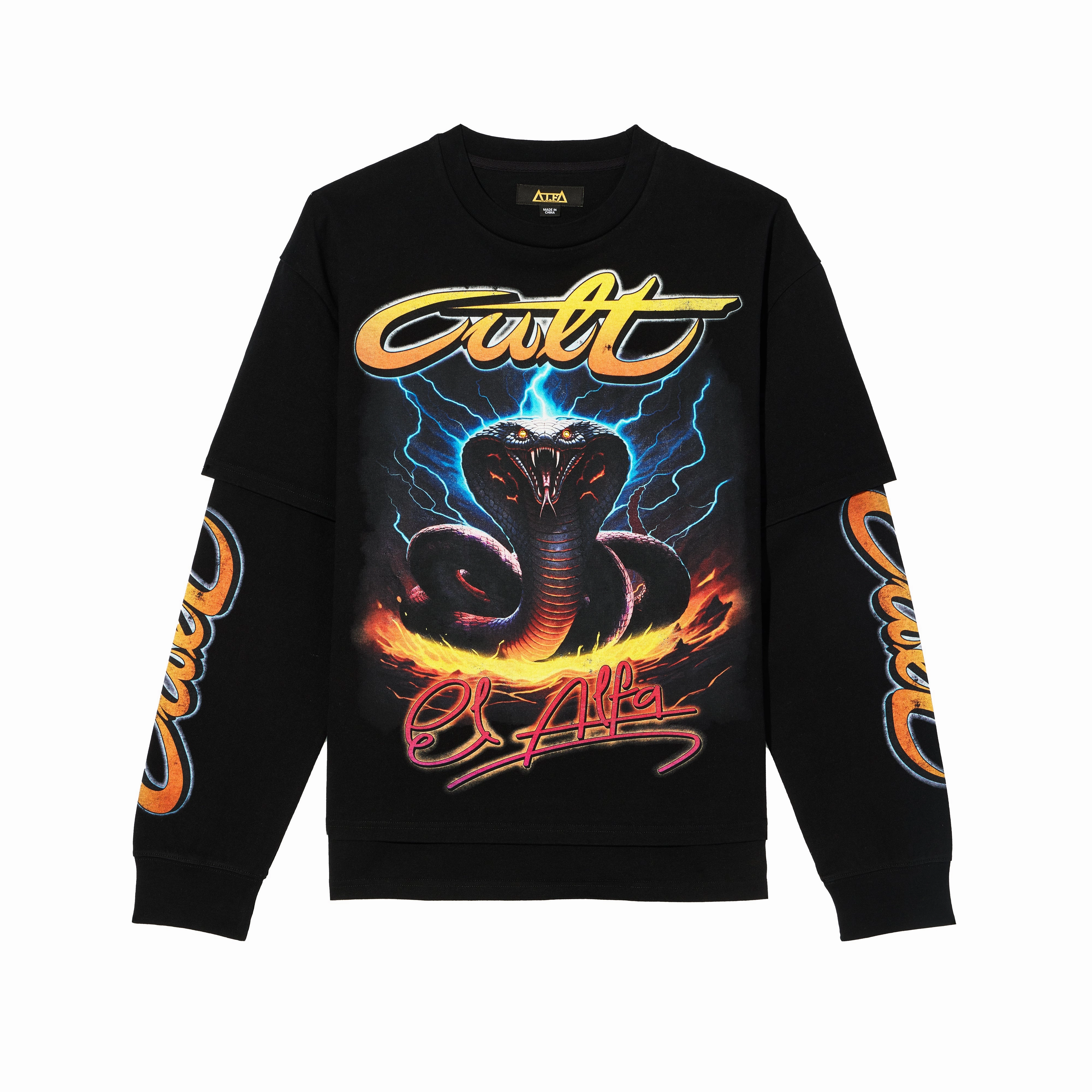Cult x El Alfa Premium Long Sleeve Thermal Shirt "Cobra" in Black No-Shrink Fabric casual top