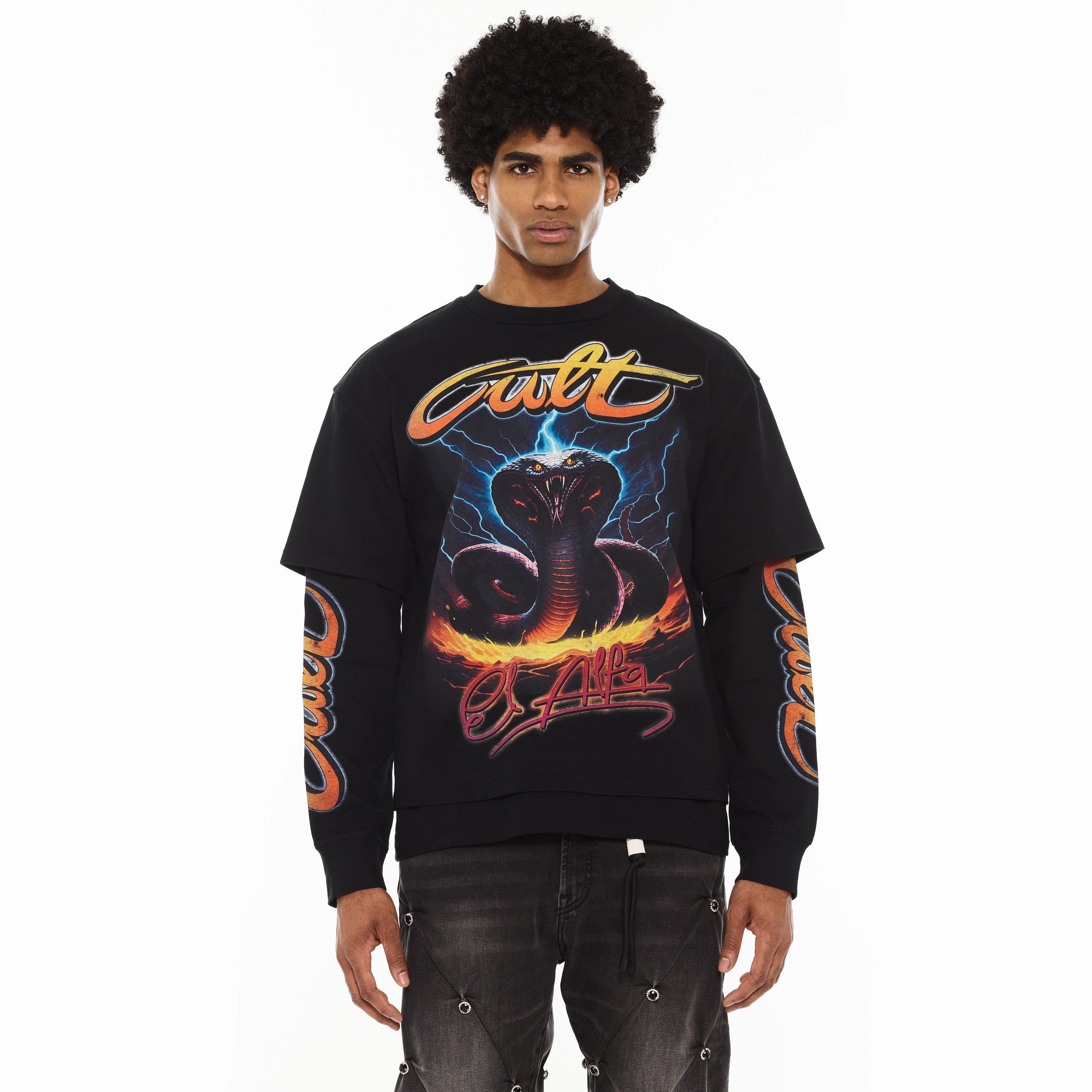 Ultra Soft Blended Textile Cult x El Alfa Premium Long Sleeve Thermal Shirt "Cobra" in Black