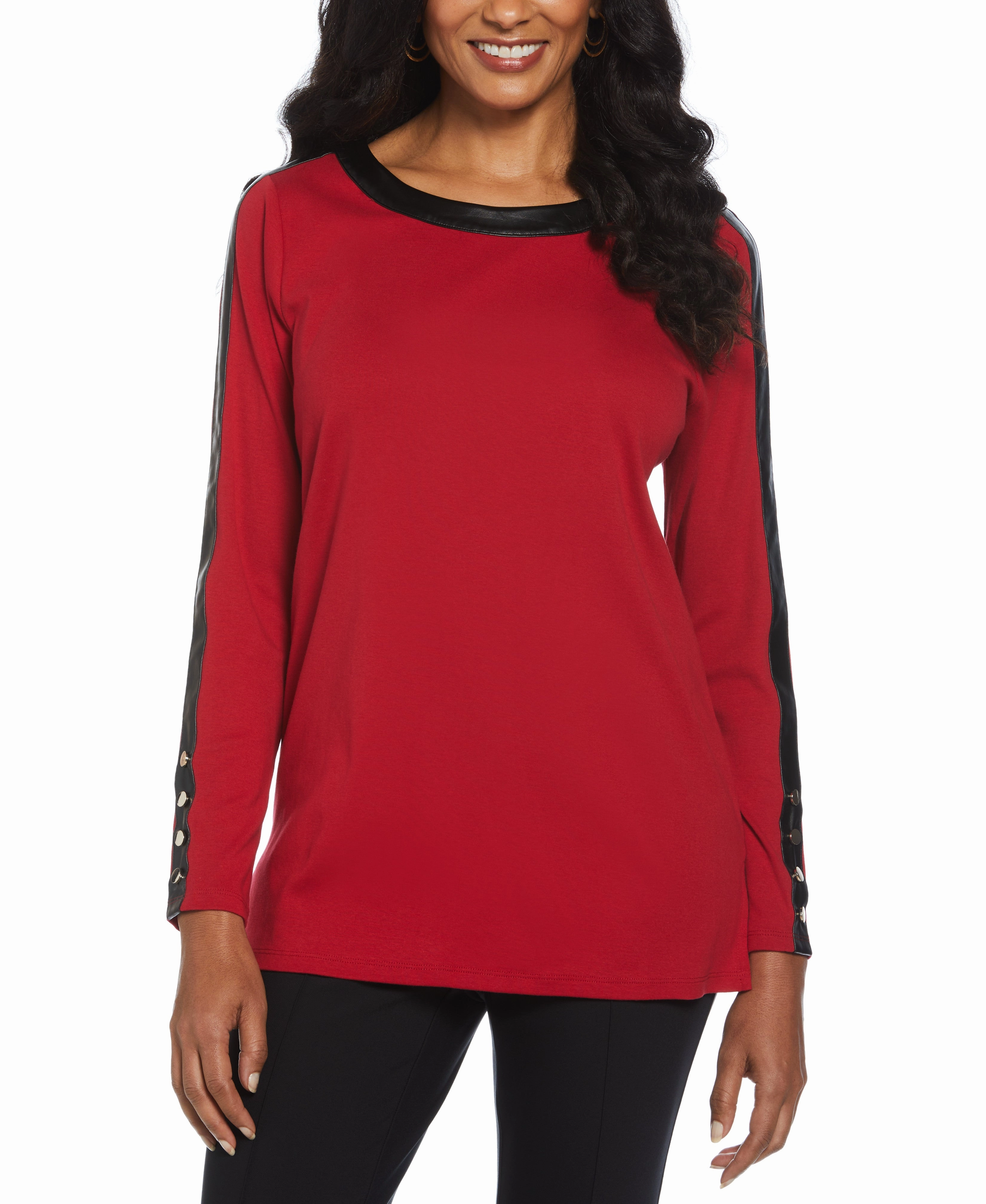 Ribbed PU Trim Tunic Top Chilly Day Essentials Relaxed Fit