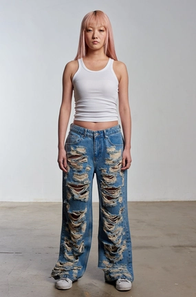 Unisex Fashion Fashion Forward Release Jeans - Distressed