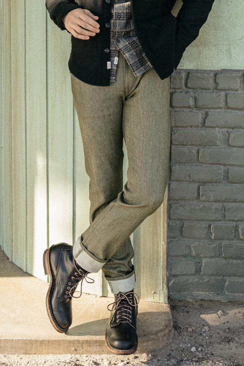 The Pen Slim - Dark Green Raw 10.5oz Selvedge Clean Lines Fit And Easy