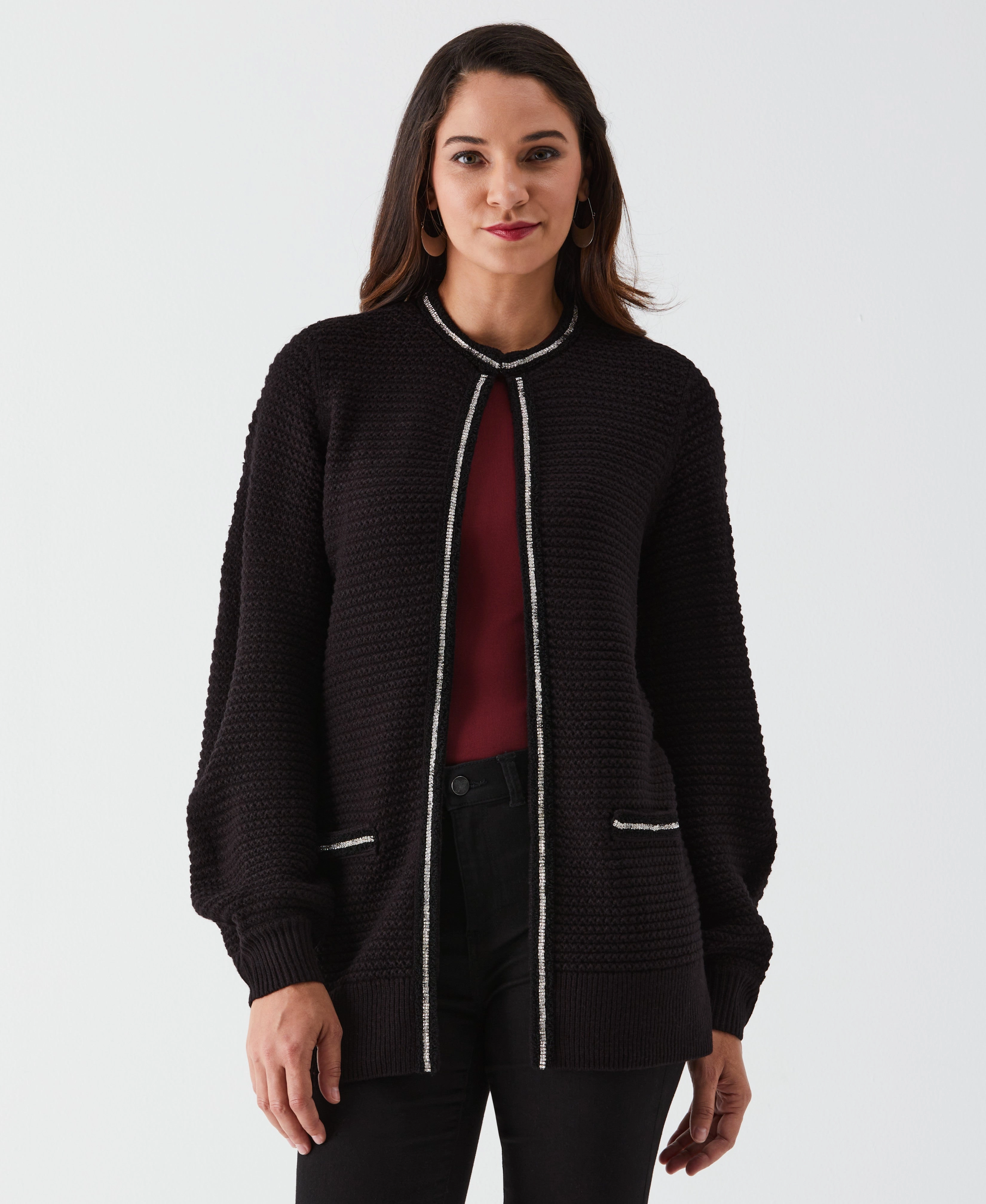 Rhinestone Trim Cardigan Comfy Look