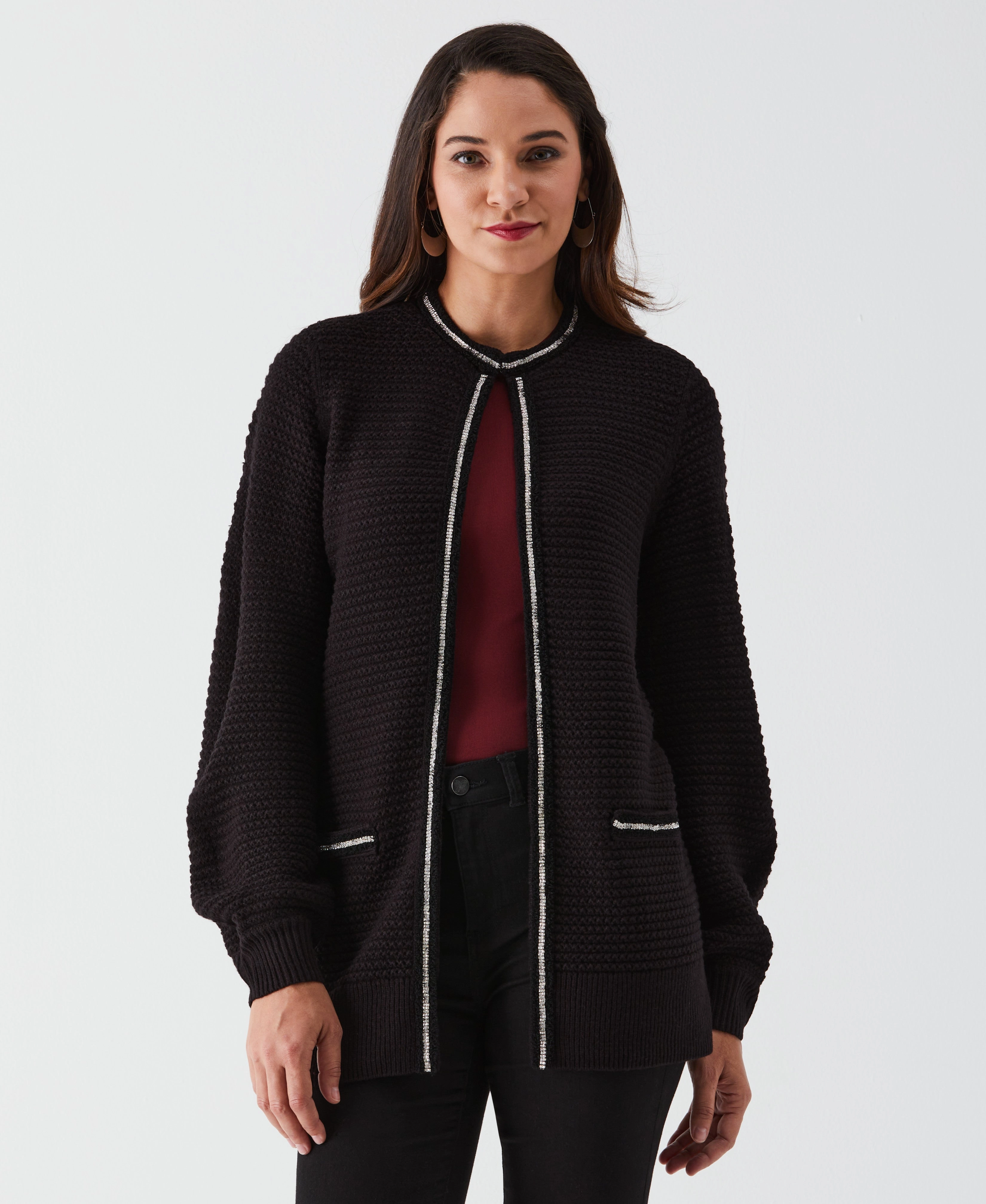 Snuggle Comfort Fashionable knitwear Rhinestone Trim Cardigan