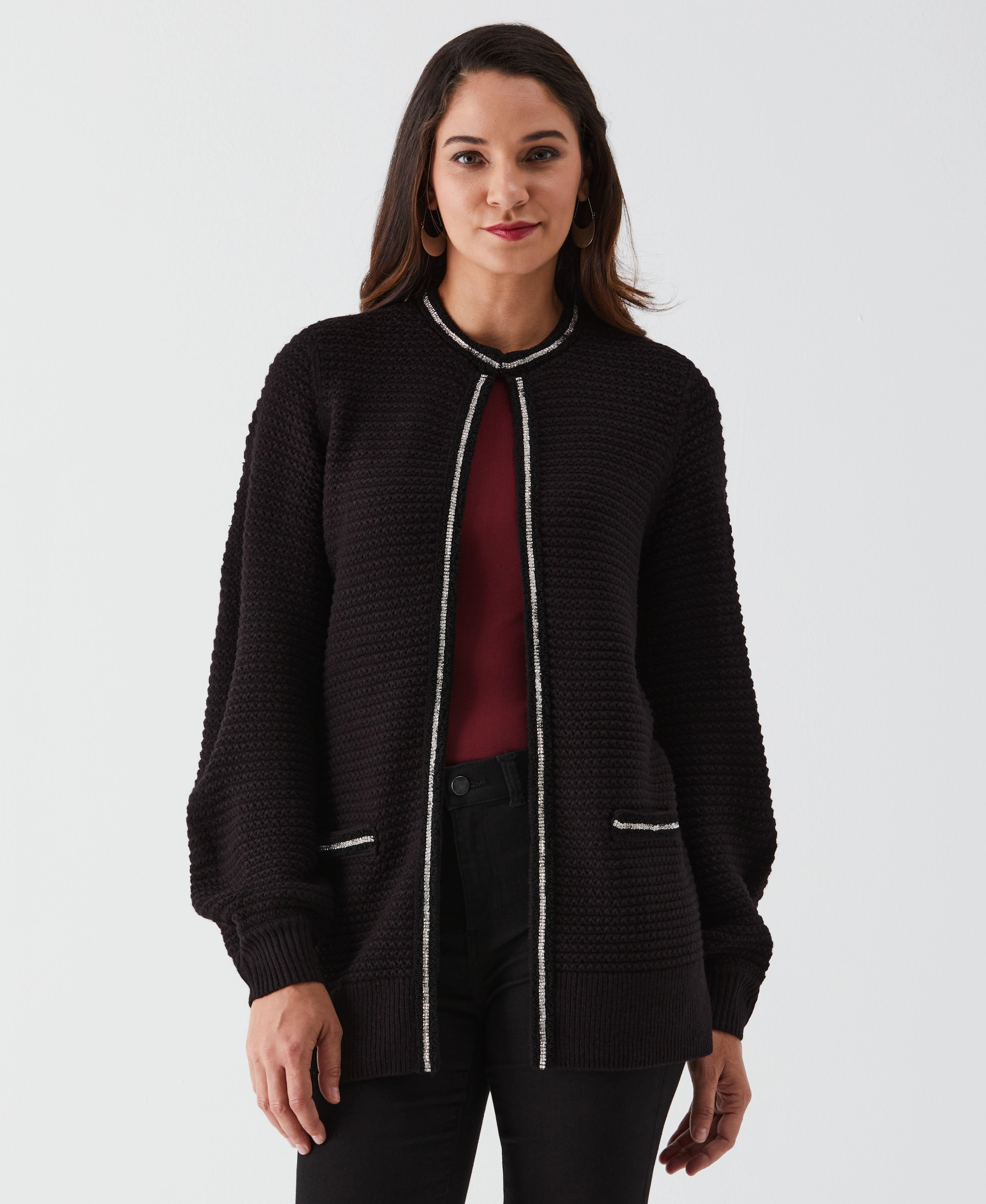 Rhinestone Trim Cardigan Timeless Design