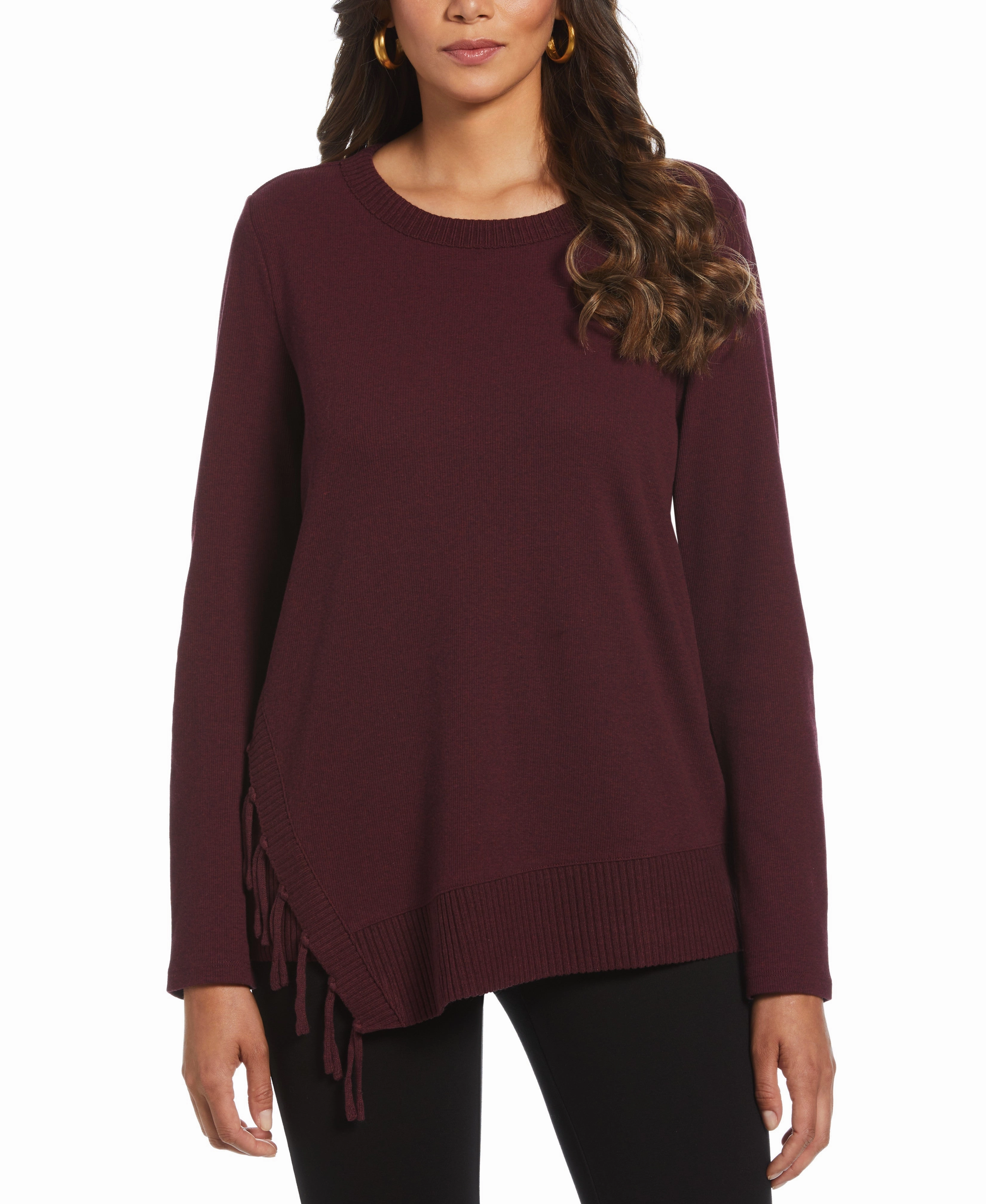 Cold Weather Comfort Comfy Vibe Ribbed Asymmetrical Fringe Hem Top