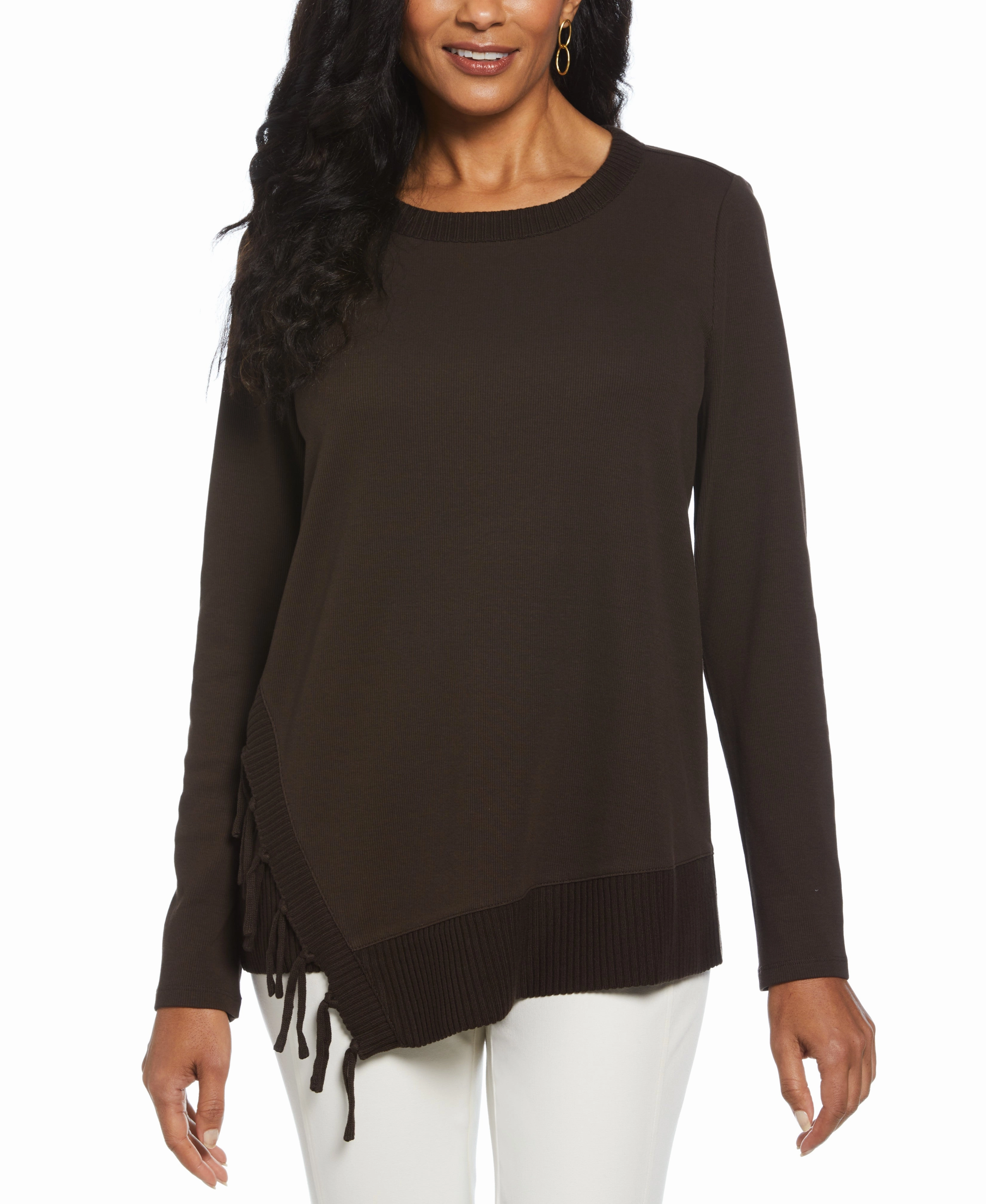 Ribbed Asymmetrical Fringe Hem Top Casual Wear Fit Winter Apparel
