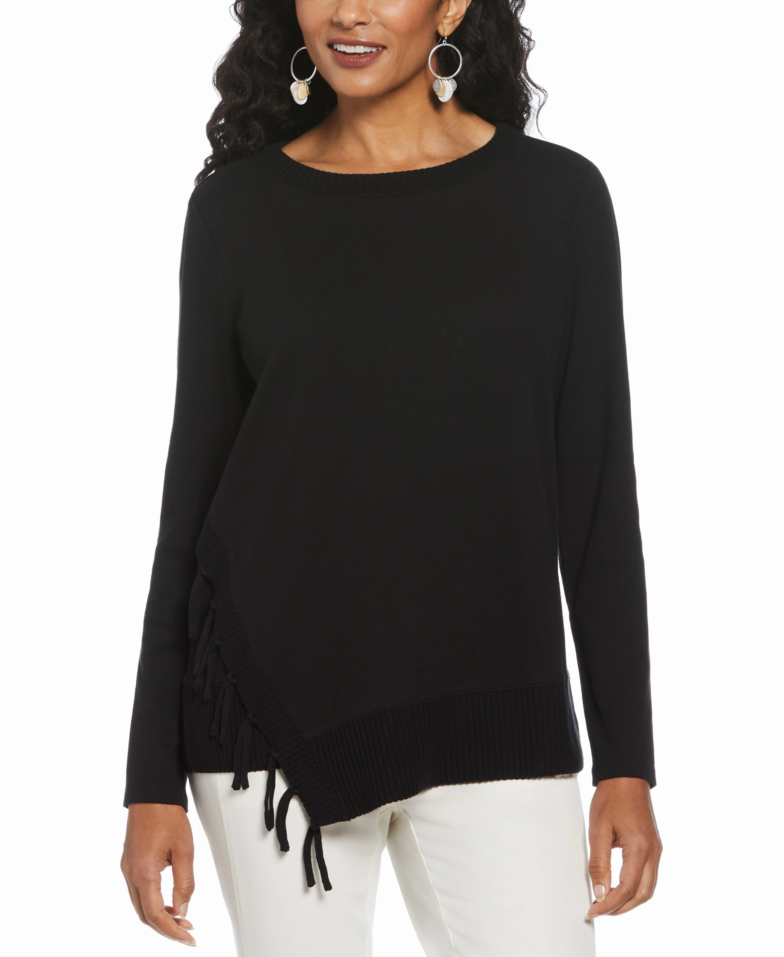 Perfect Layers Ribbed Asymmetrical Fringe Hem Top