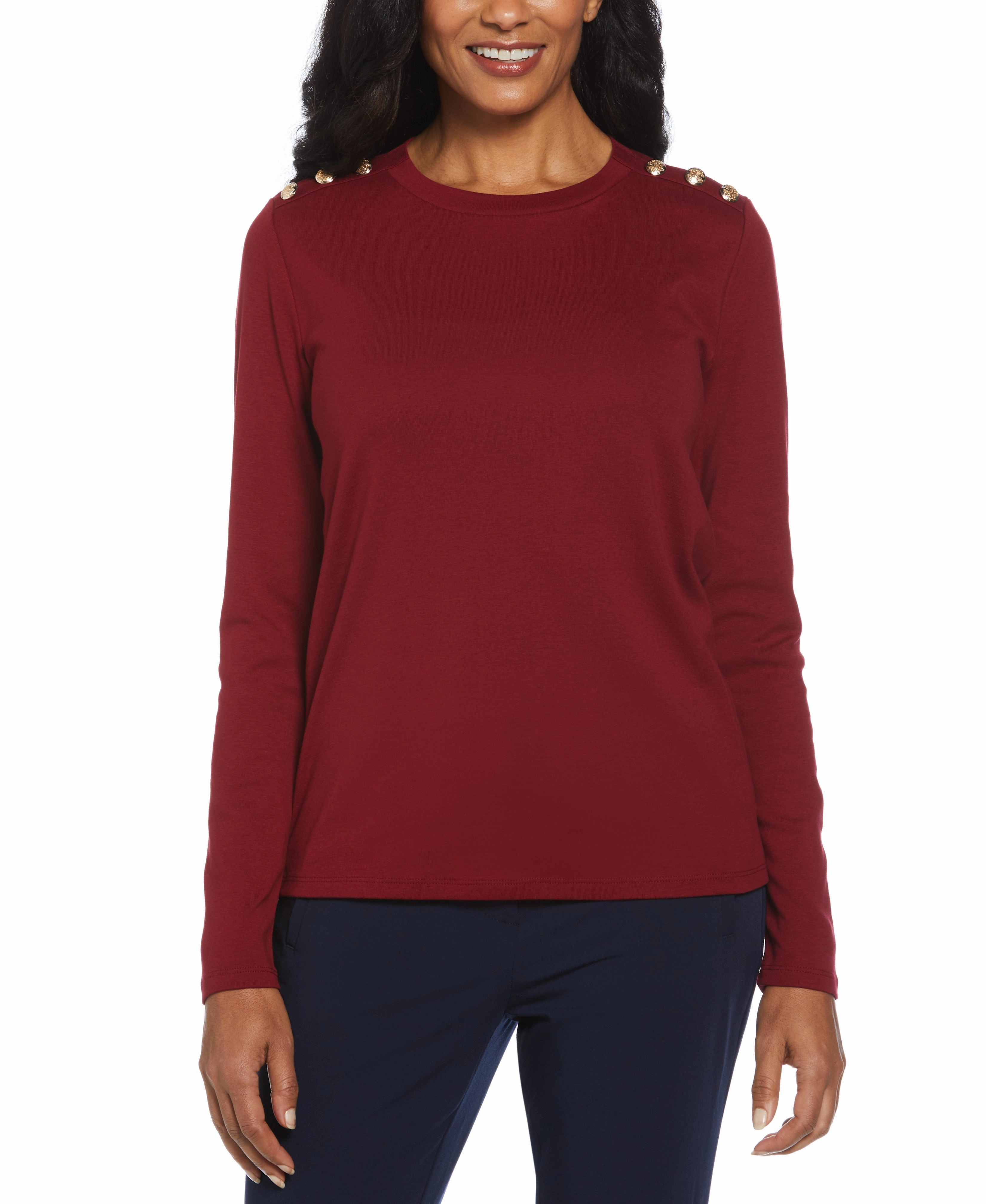 Cozy Knit Style Ribbed Button Detail Top