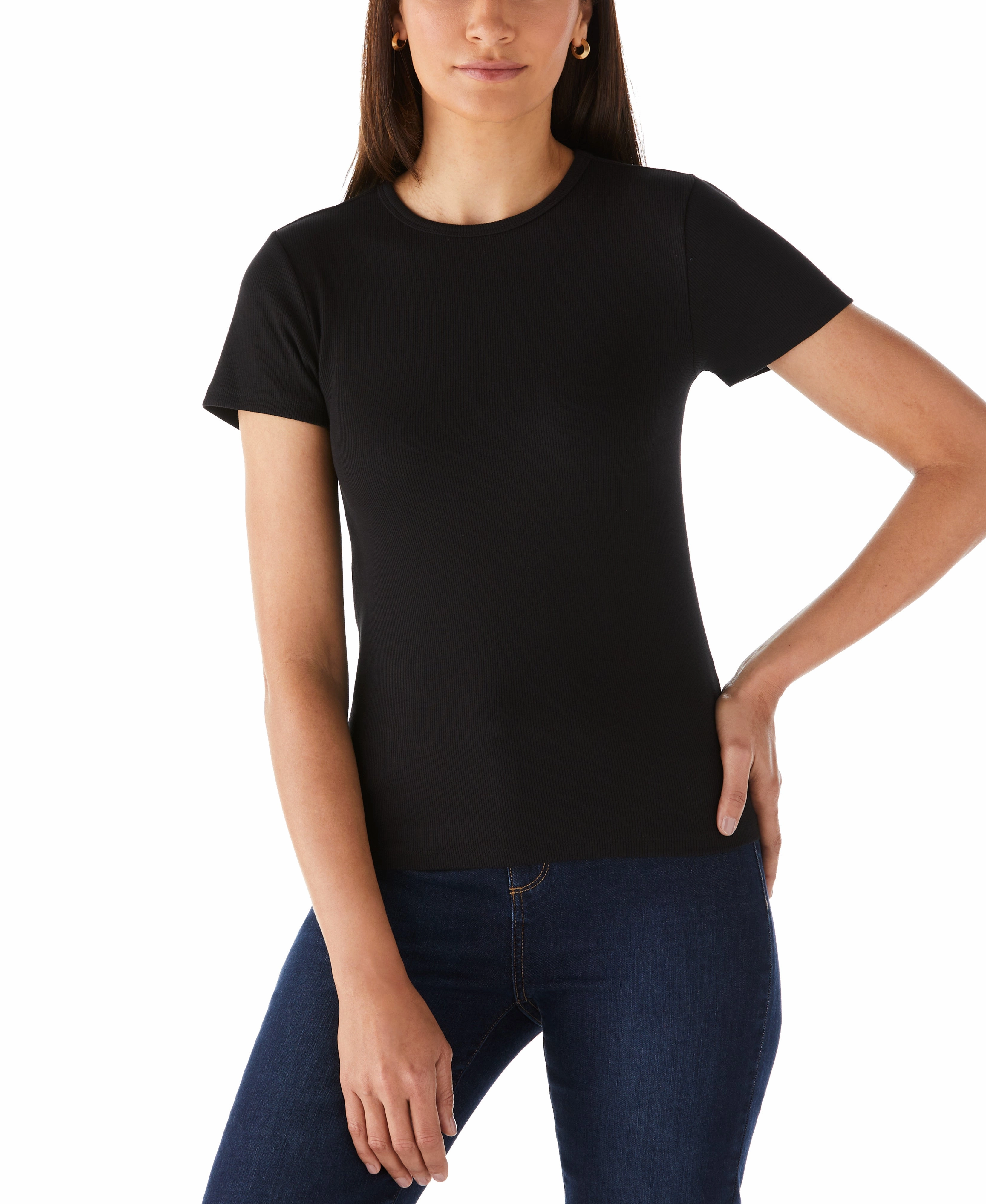 Comfy Knitwear Look Breathable Style Ribbed Crew Neck Tee
