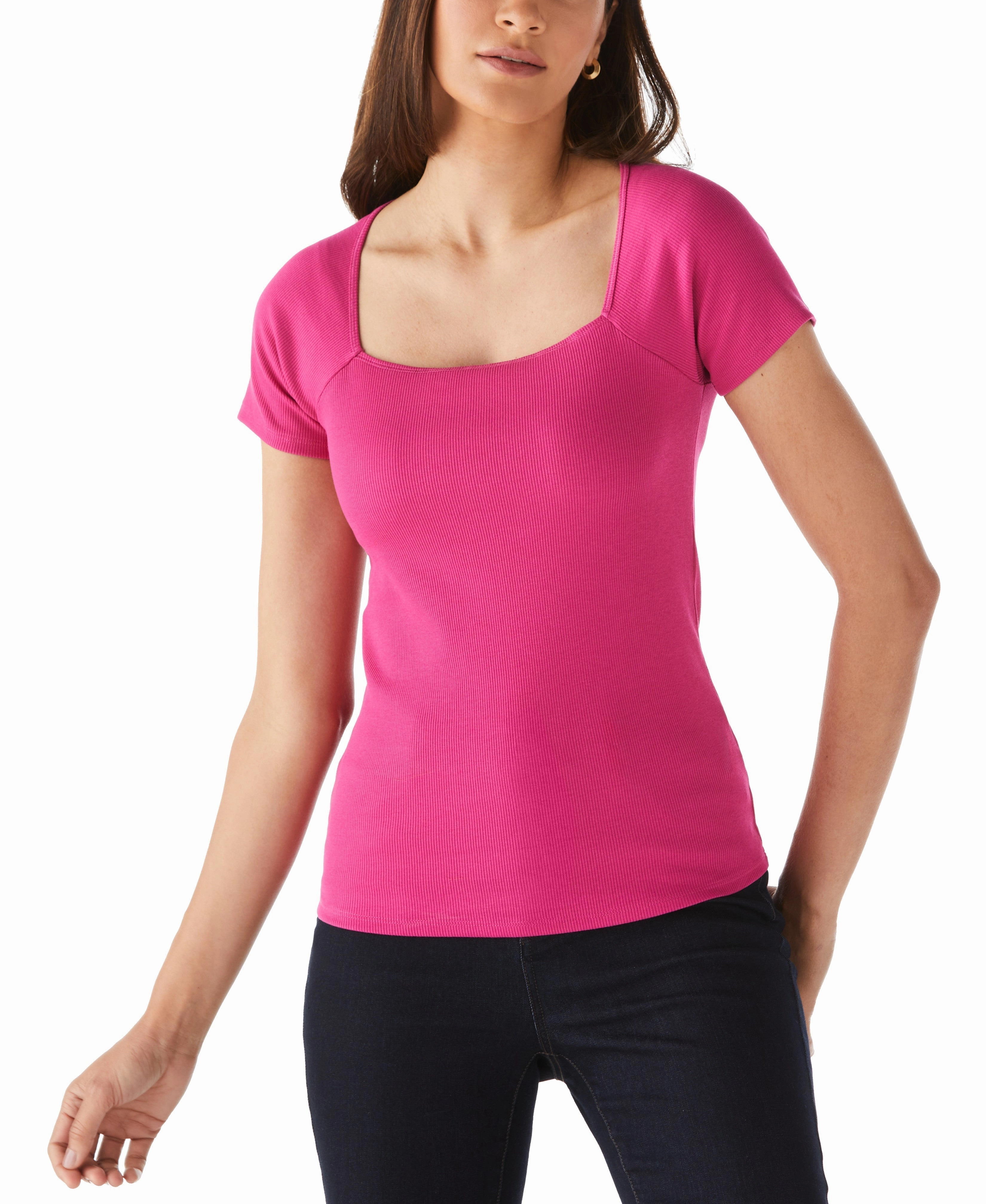 Ribbed Square Neck Tee Breathable Comfort