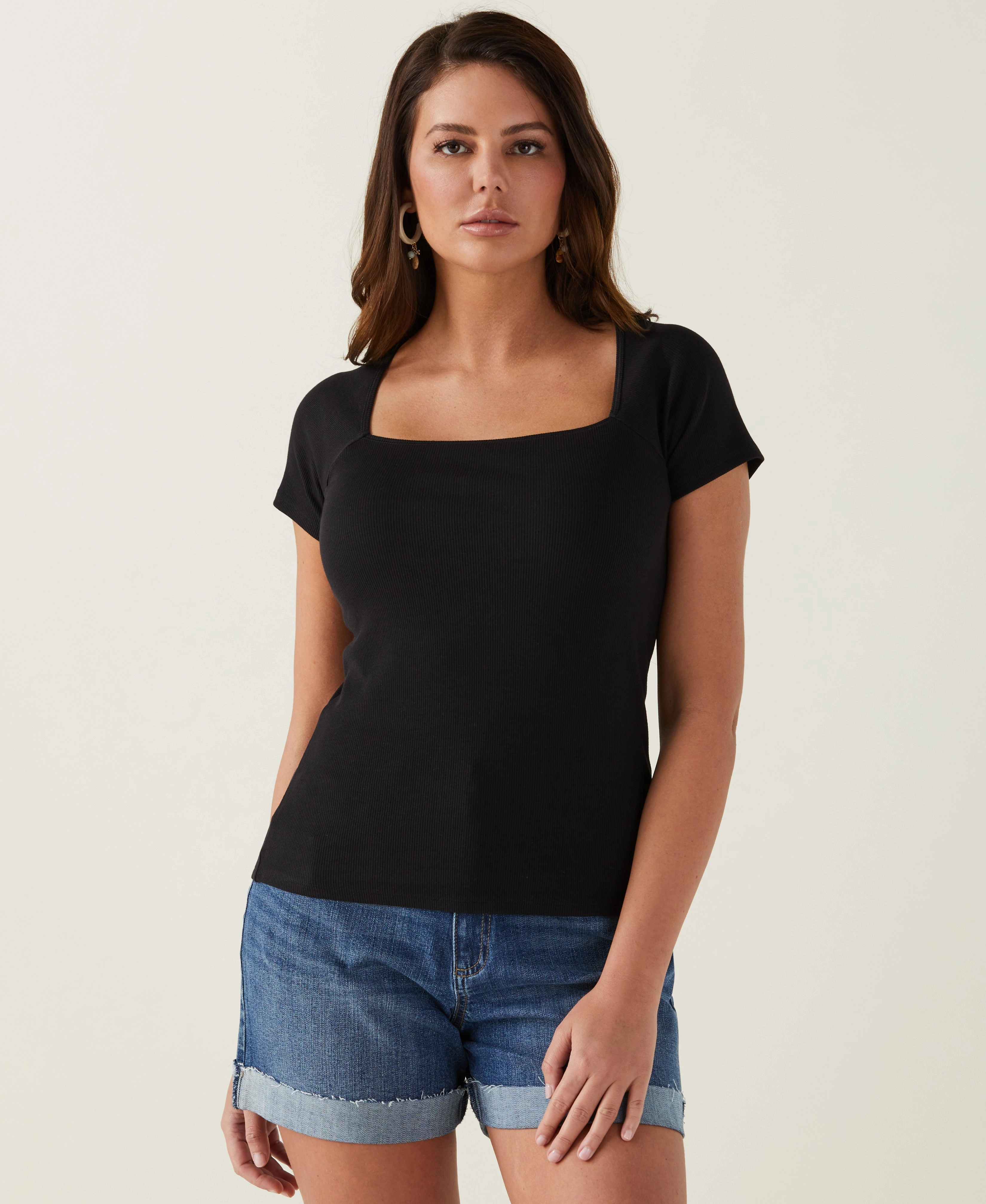 Ribbed Square Neck Tee Layered Design