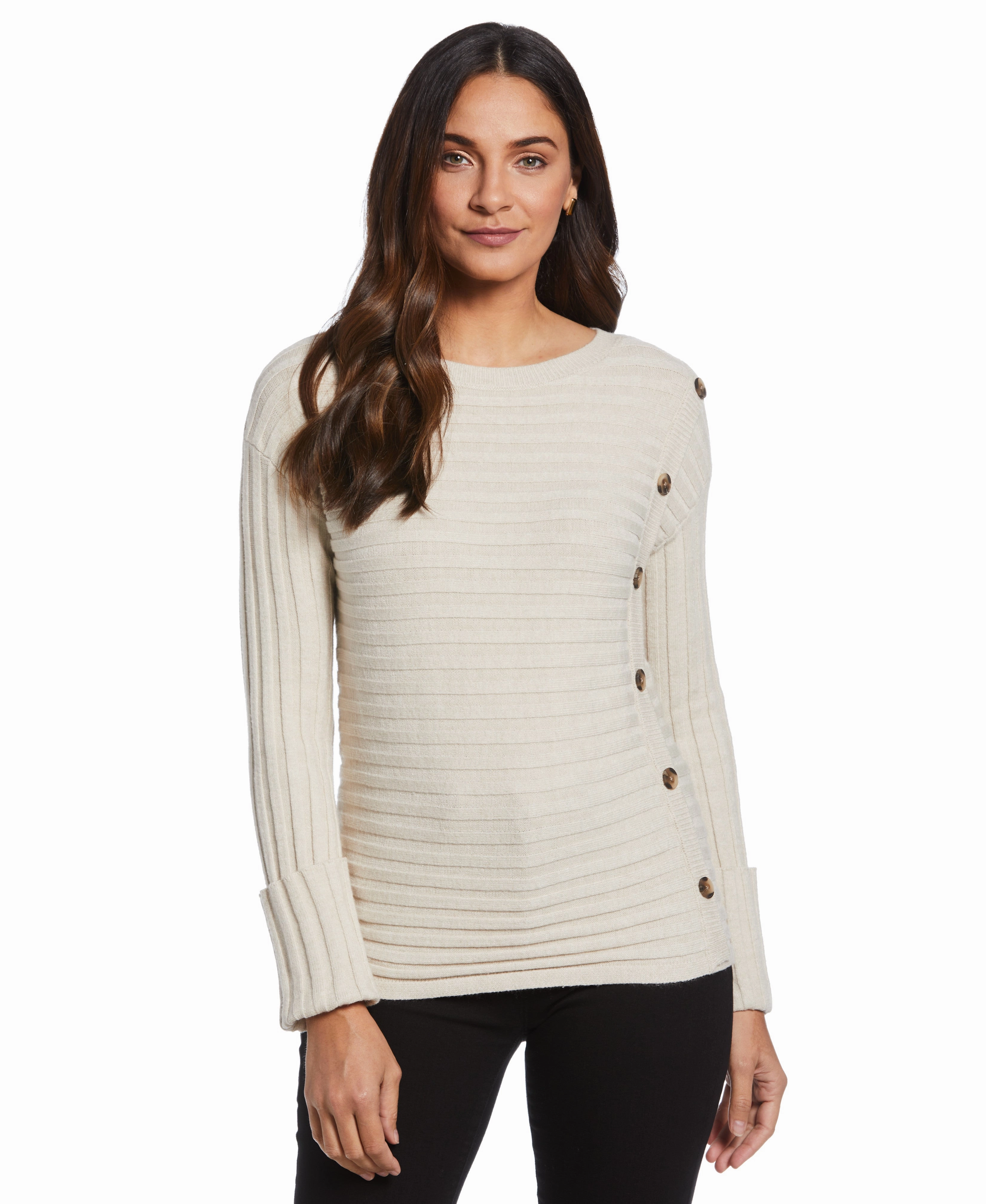 Ribbed Sweater with Button Detail Casual Knit Wear Relax Fit Wear