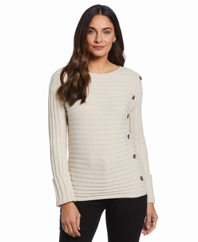 Relaxed Design Ribbed Sweater with Button Detail