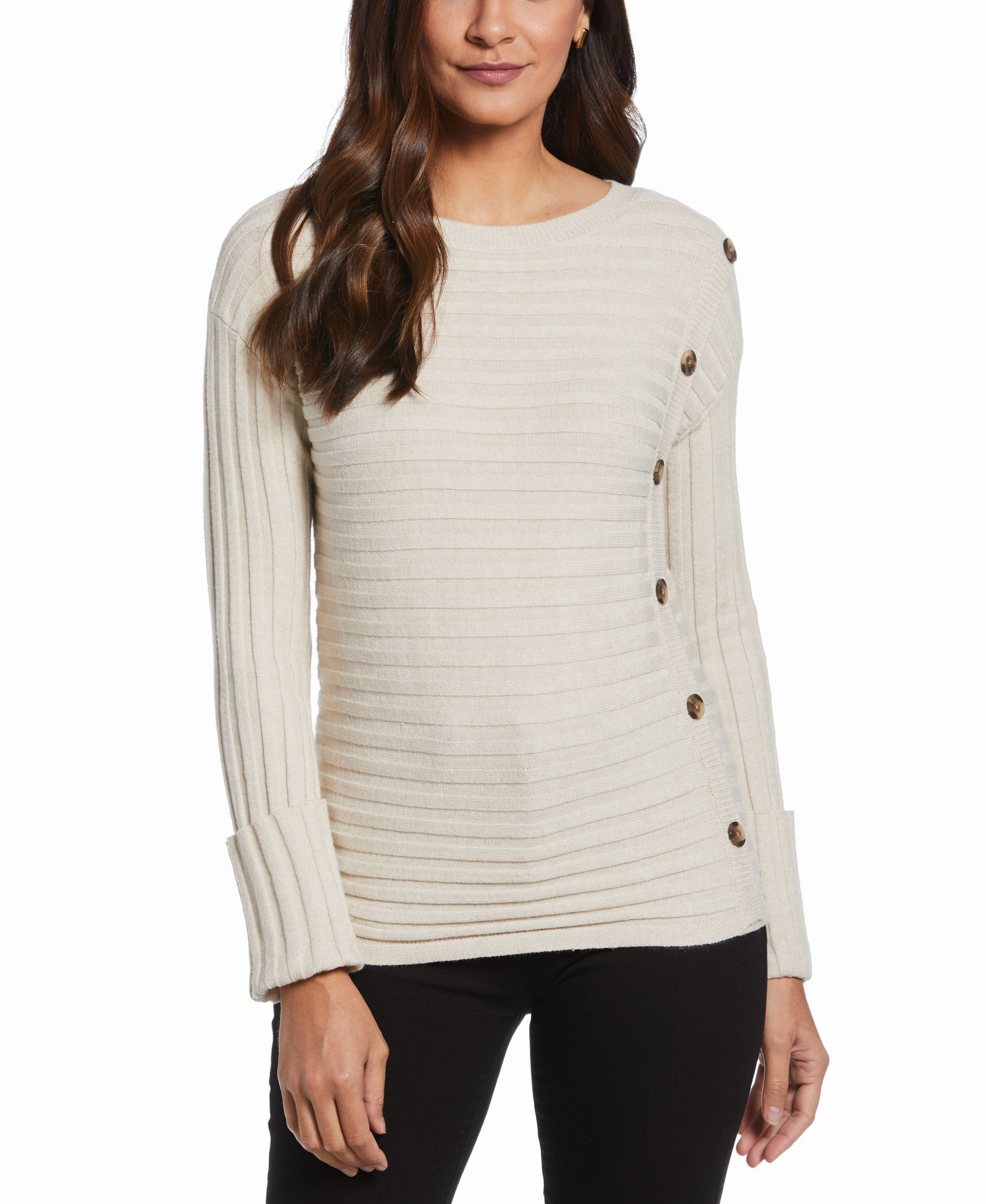 Ribbed Sweater with Button Detail Quick Slip Warm Essentials