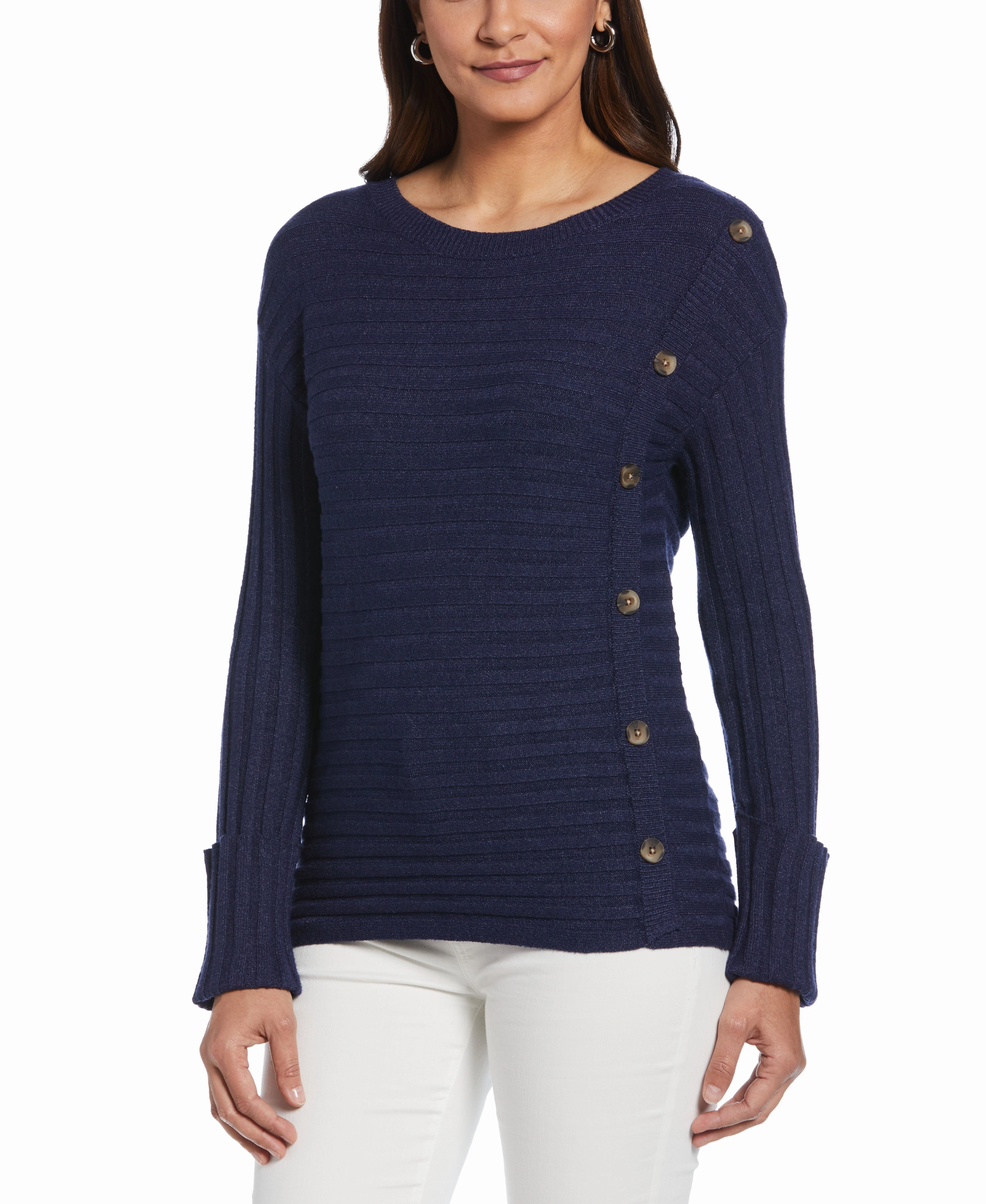 Knit Apparel Ribbed Sweater with Button Detail