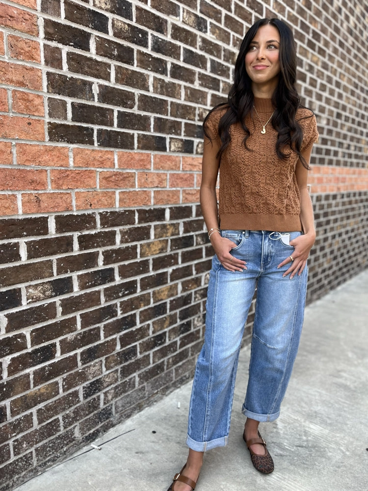 Anti Pilling Technology Risen Jeans High Rise Boyfriend Cuffed Barrel Jeans