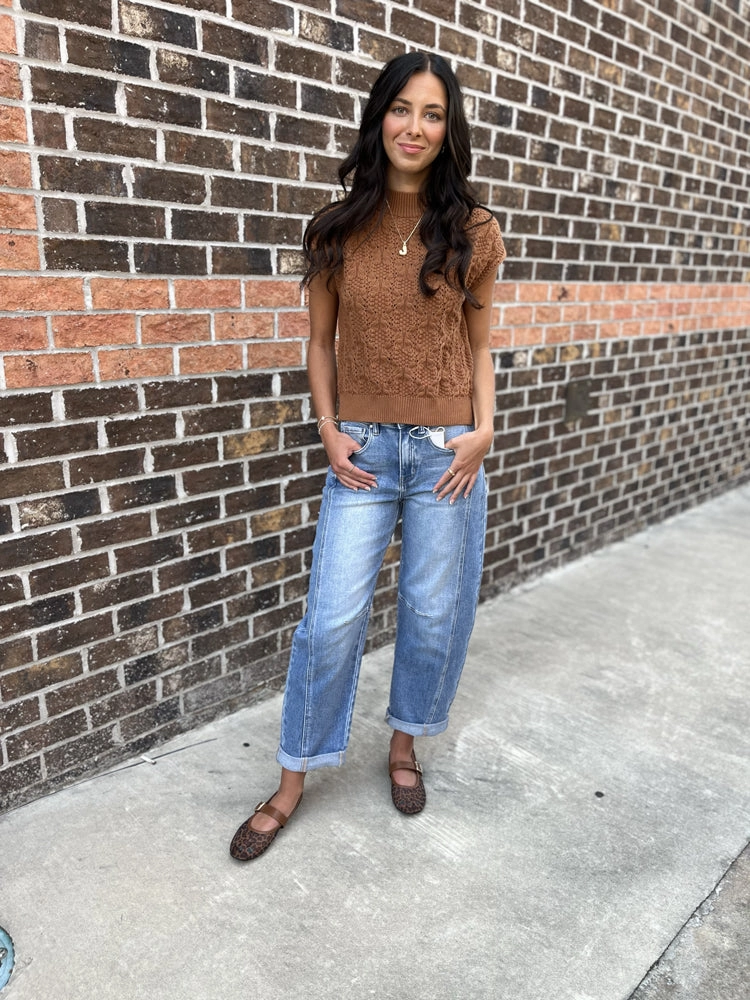 Casual Classic Smooth Picnic Style Risen Jeans High Rise Boyfriend Cuffed Barrel Jeans