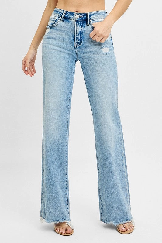 Winter Warmth Minimalist Style Picnic Style Flattering Fit Risen Jeans Tummy Control Mid Rise Wide Jeans